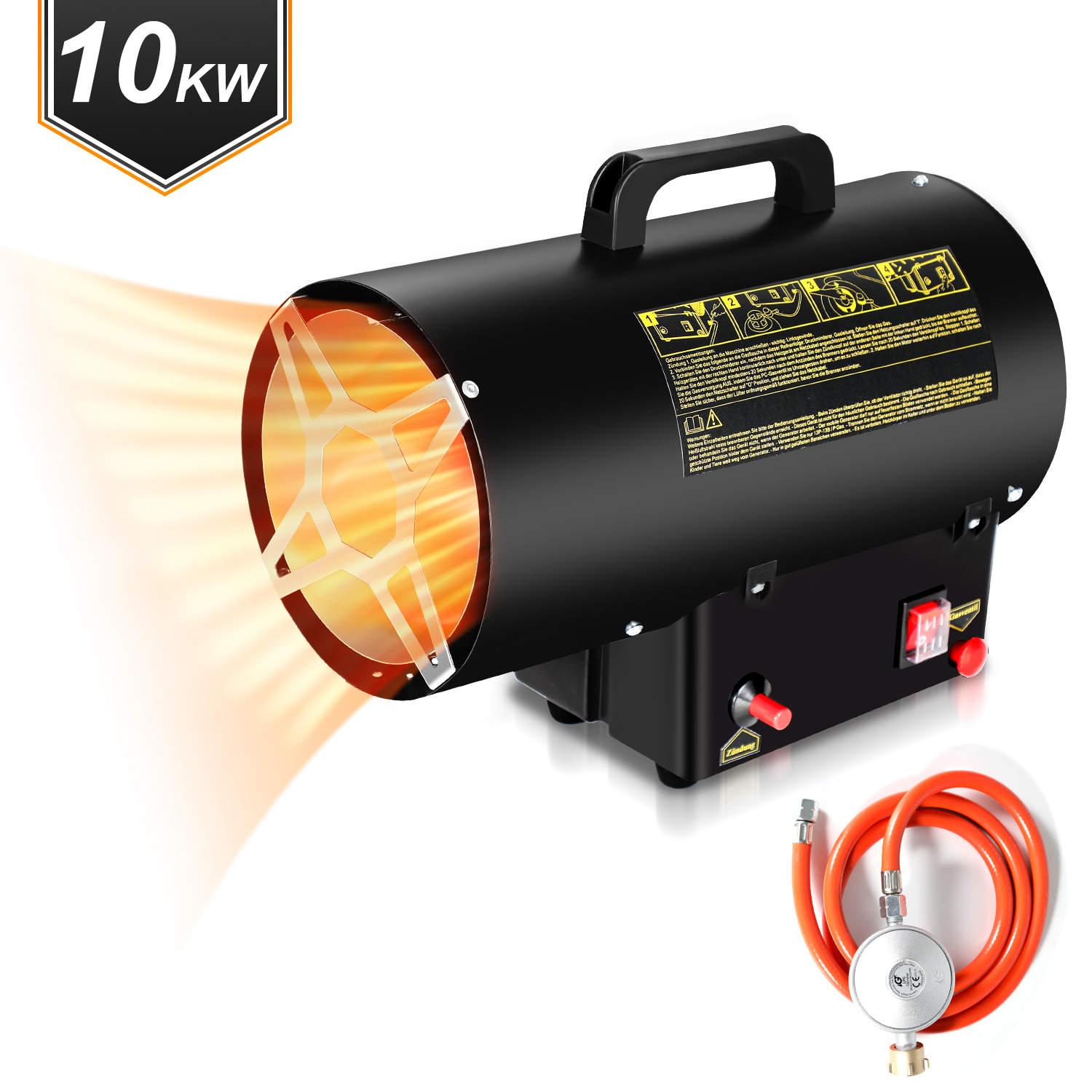 Jayseuw plynový ohrievač ohrievač ventilátora plynový ohrievač ohrievač ventilátora plynový ohrievač ručné zapaľovanie plynová pištoľ 10000W pre 150㎡ dielne, cestné mosty, železničné letiská údržba strojov