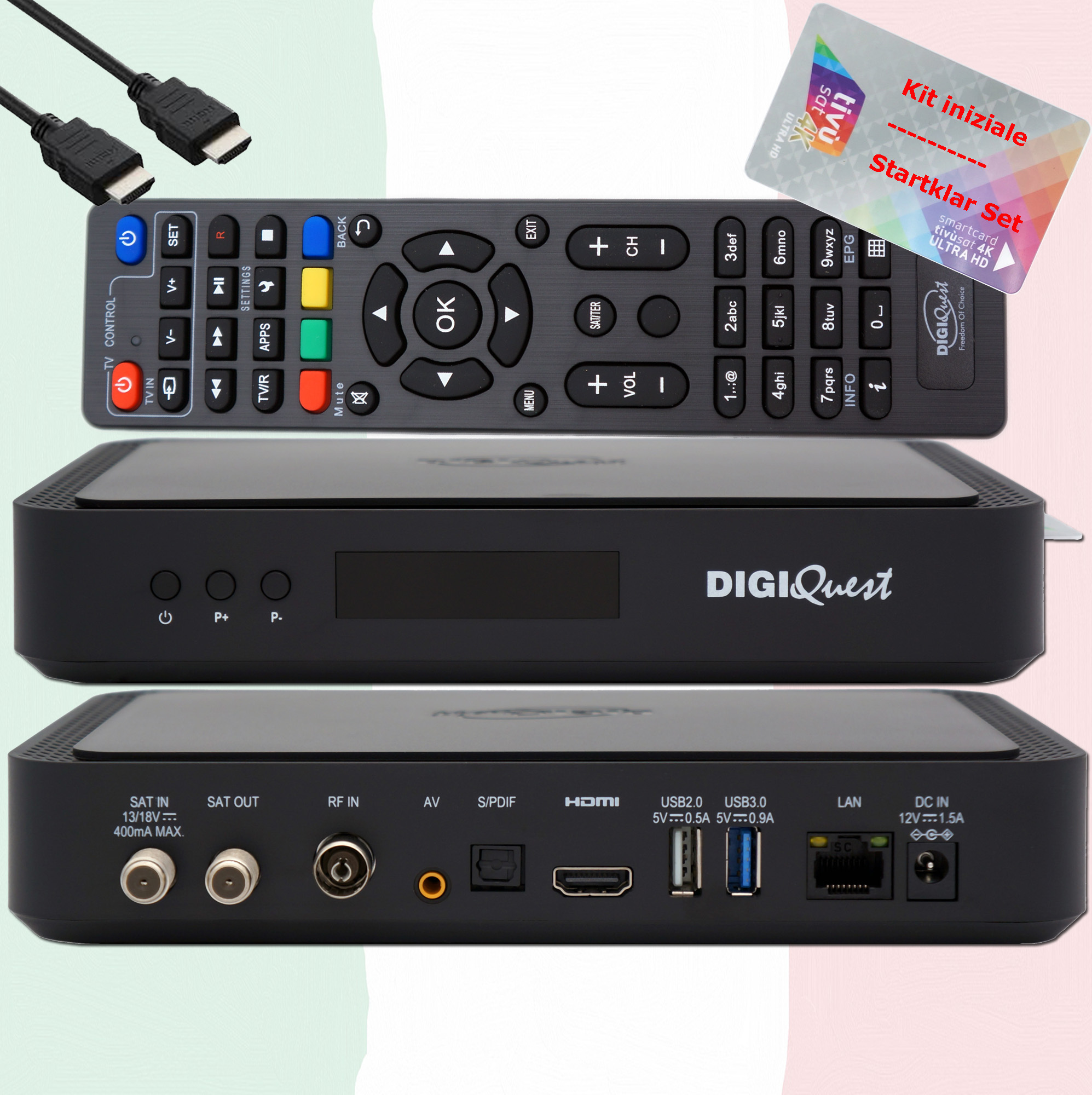 TiVuSat Karte 4K UHD + DIGIQuest Q80 4K H.265 S2+T2 Combo Receiver - TiVuSat (Karte aktiviert)