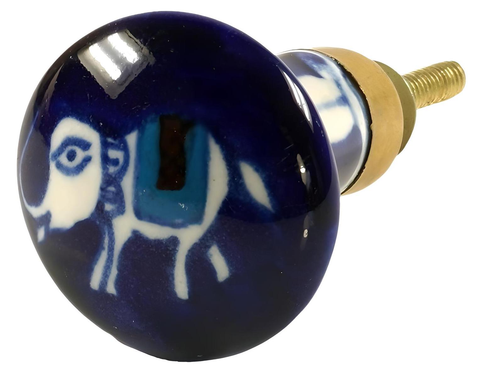 Guru-Shop Konischer Möbelknopf Keramik, Blau, 3*3*6,5 cm, Möbelknöpfe 25710