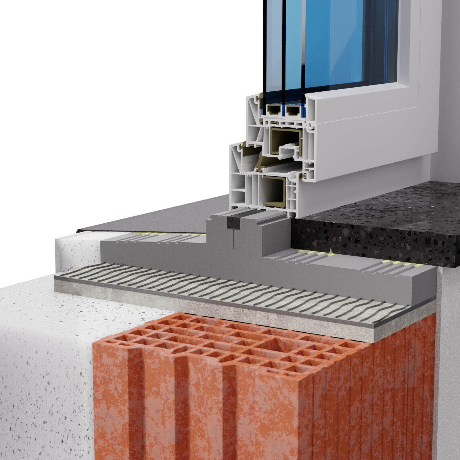 ELHARE Warme Fensterbank - Beidseitig Profil - Dämmung Styrodur XPS -GEALAN S9000