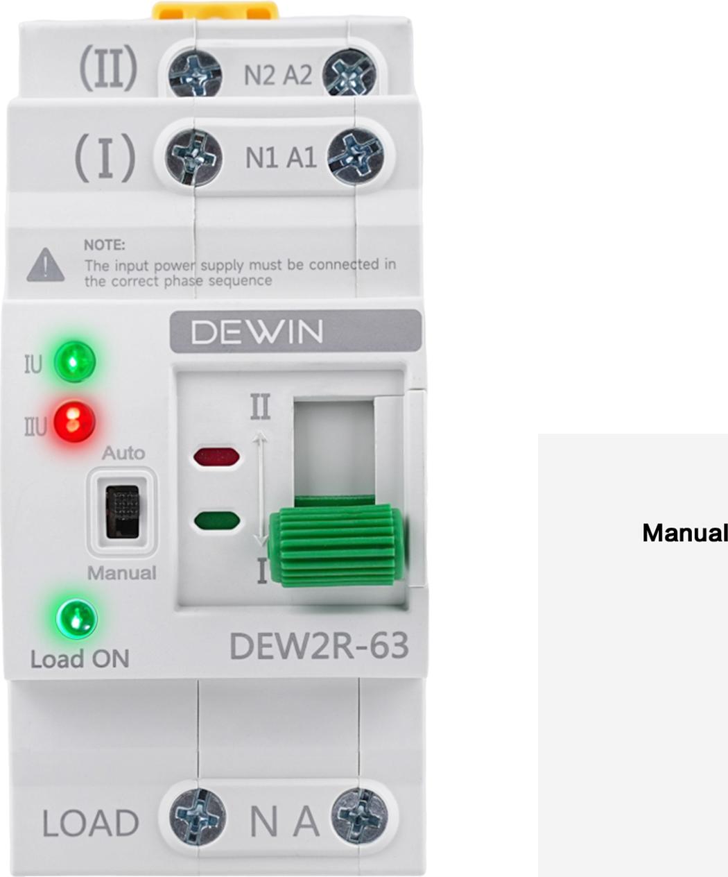 TWO TREES Automatischer Umschalter, 2P Umschalter 63A, Din-Schienen Umschalter, Doppelstrom-Umschalter, Elektrischer Umschalter G2R
