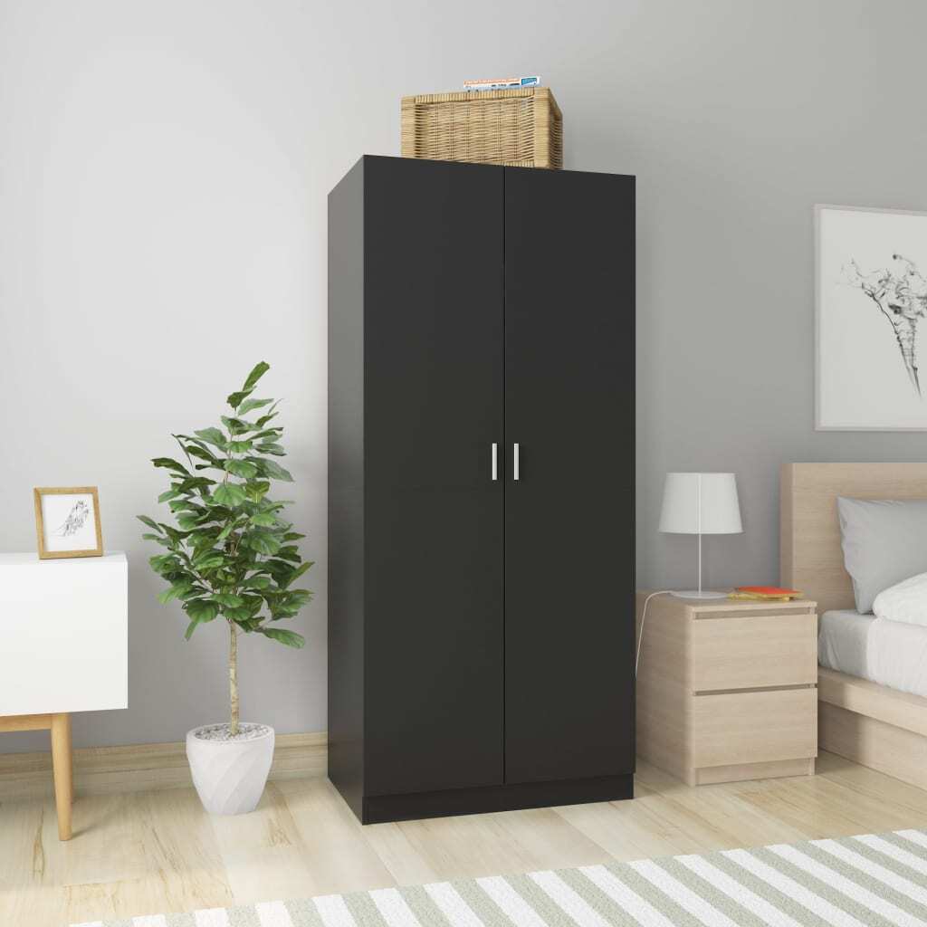 vidaXL Kleiderschrank Schwarz 80x52x180 cm Holzwerkstoff - Kleiderschrank - Kleiderschränke - Kleiderständer - Schrank HL800622