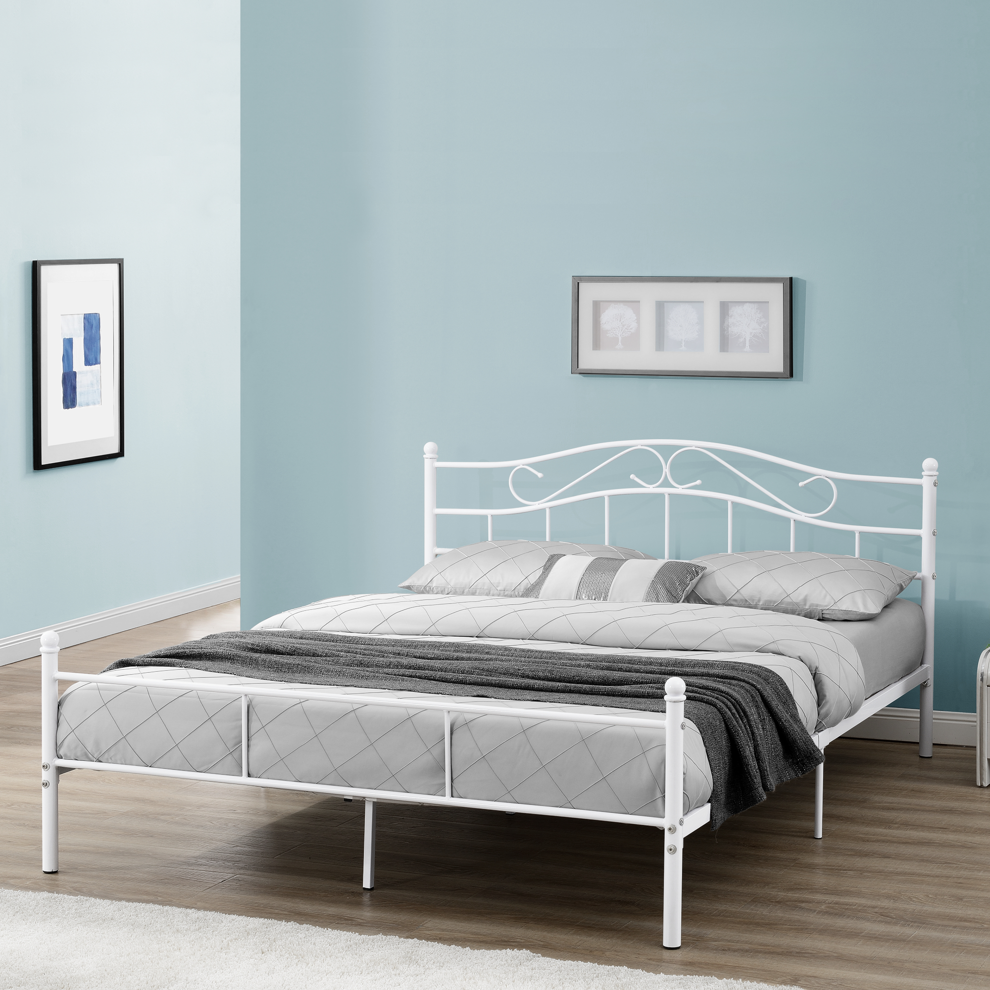 Metallbett 200x200cm Weiß Bett Bettgestell Doppelbett Lattenrost 