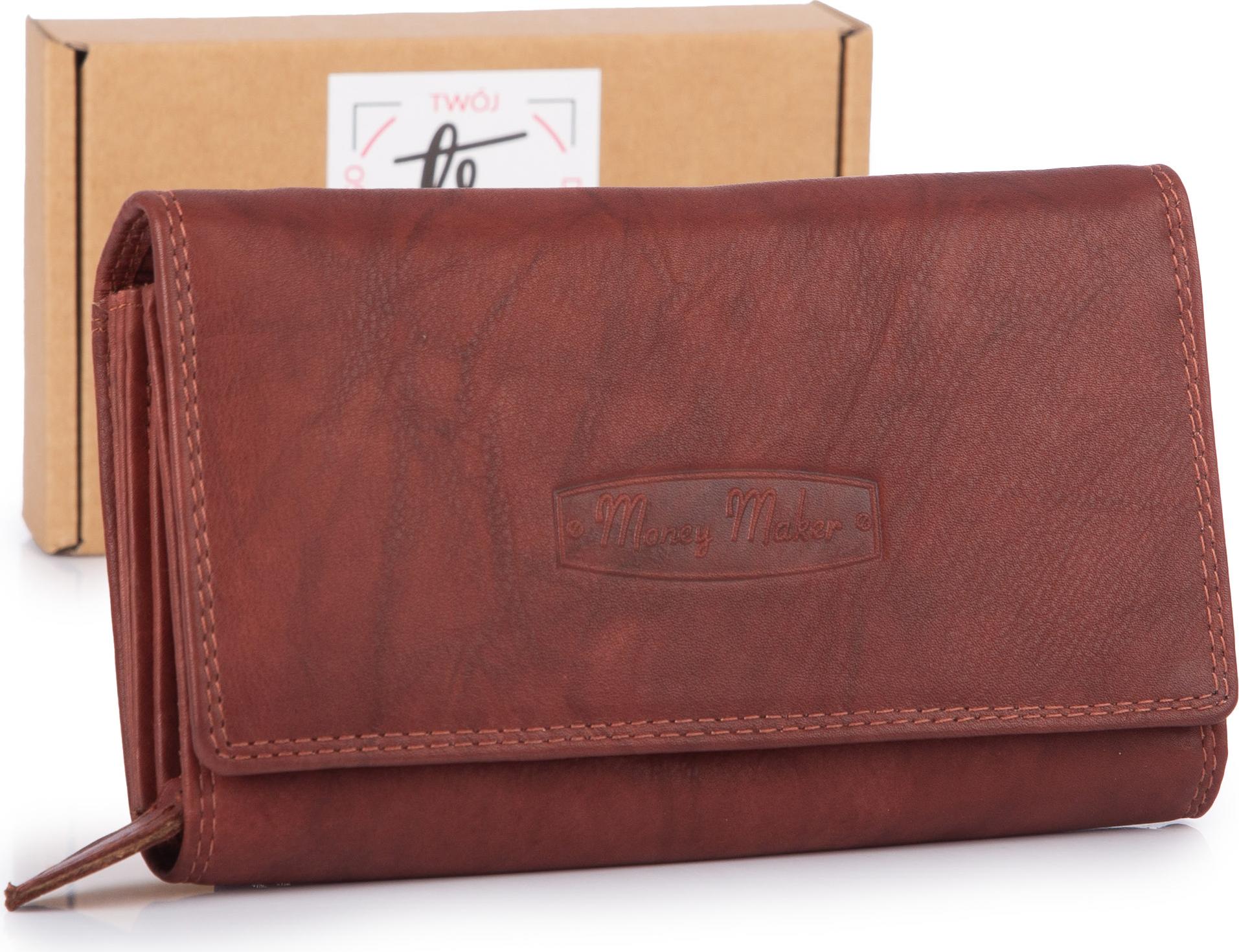 Money Maker Damen Echt Leder Portemonnaie großes Geldbörse Dunkelbraun