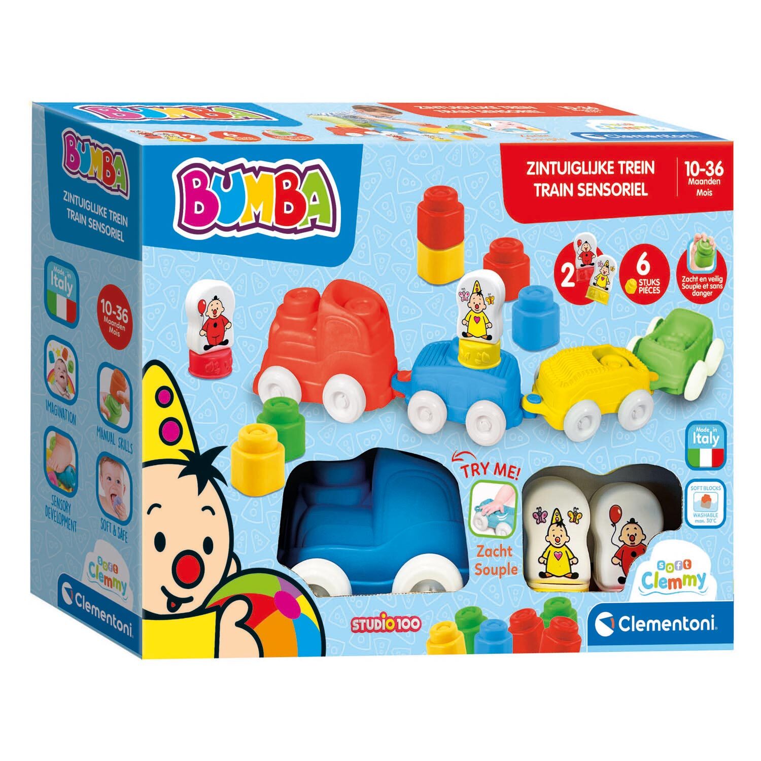 Clementoni Bumba sensorischer Zug - Baby Spielzeug - Weiche Bausteine 2320806