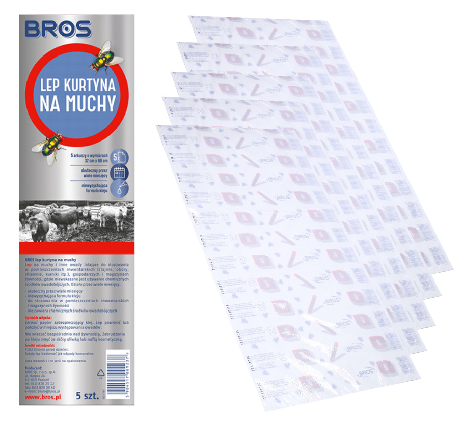 BROS Fliegenbogen Fliegenfalle Fliegenfänger Leimfalle Stall 5 Bögen 32x60cm