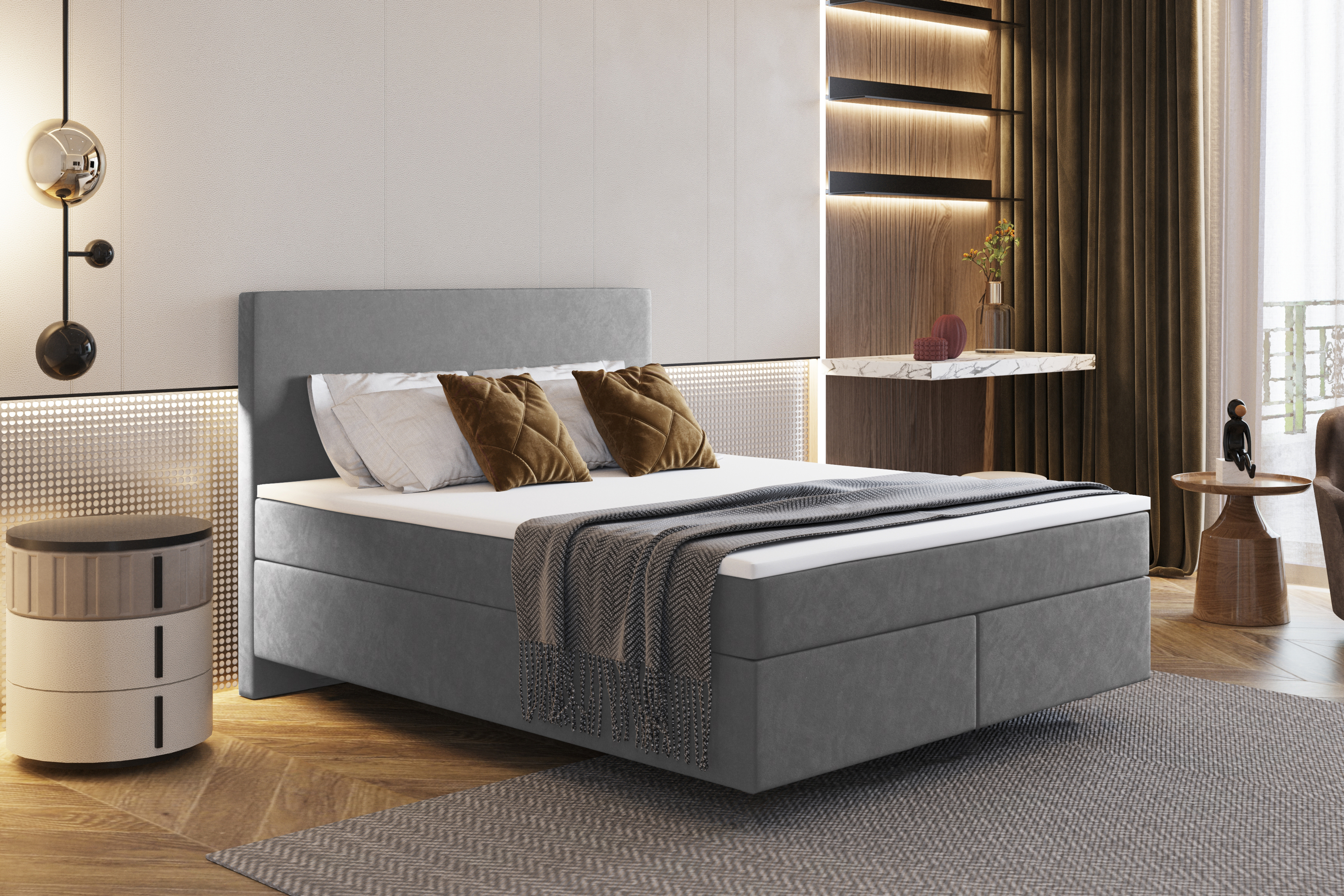 Skriňová posteľ Kaiser Möbel s dvoma matracmi a topperom SEVI látka Monolith Grey 180 cm x 200 cm