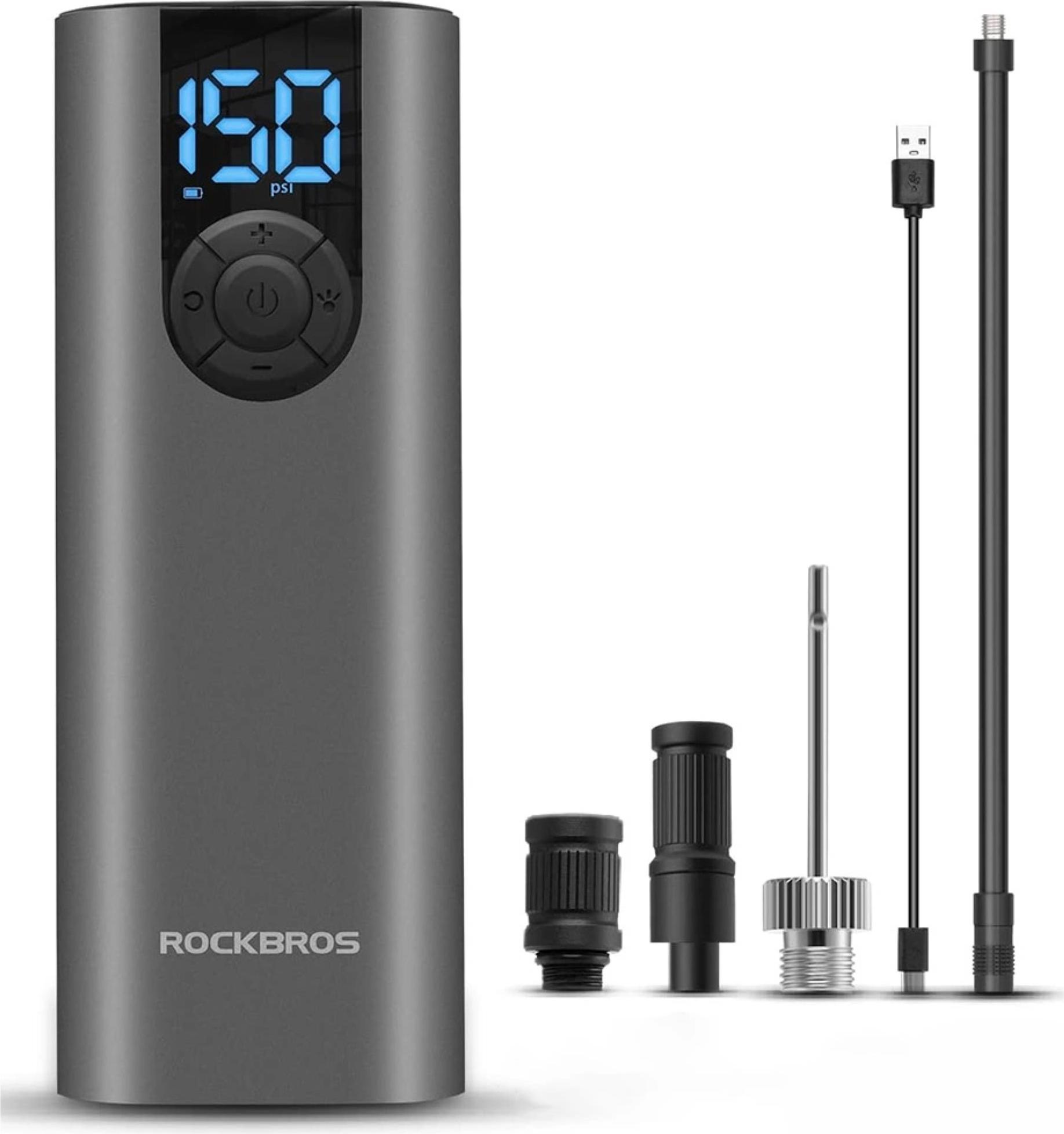 Rockbros Elektrische Fahrradpumpe mit LED-Anzeige + USB-C – USB-A-Kabel – Schwarz B-7209(DHL)