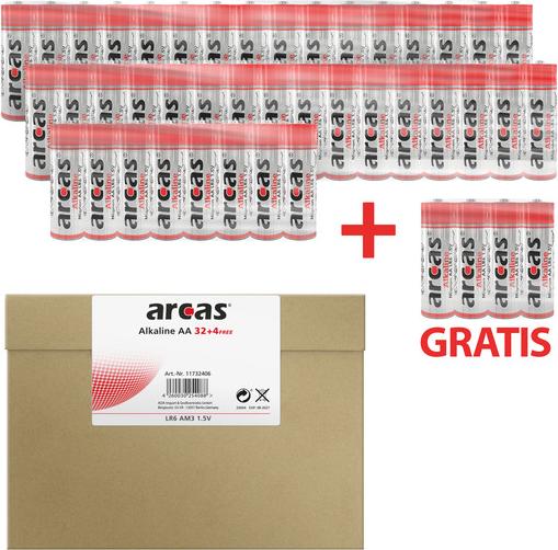 Sparpack 32+4free Arcas Alkaline LR06 Mignon AA 1,5V