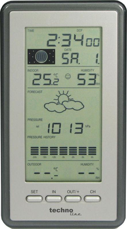 Technoline WS 9040 IT, Schwarz, Silber, Innen-Hygrometer, Innen-Thermometer, Außen-Barometer, Außen-Thermometer, Barometer, Hygrometer, Thermometer, Barometer, Hygrometer, Thermometer, AA, 100 mm