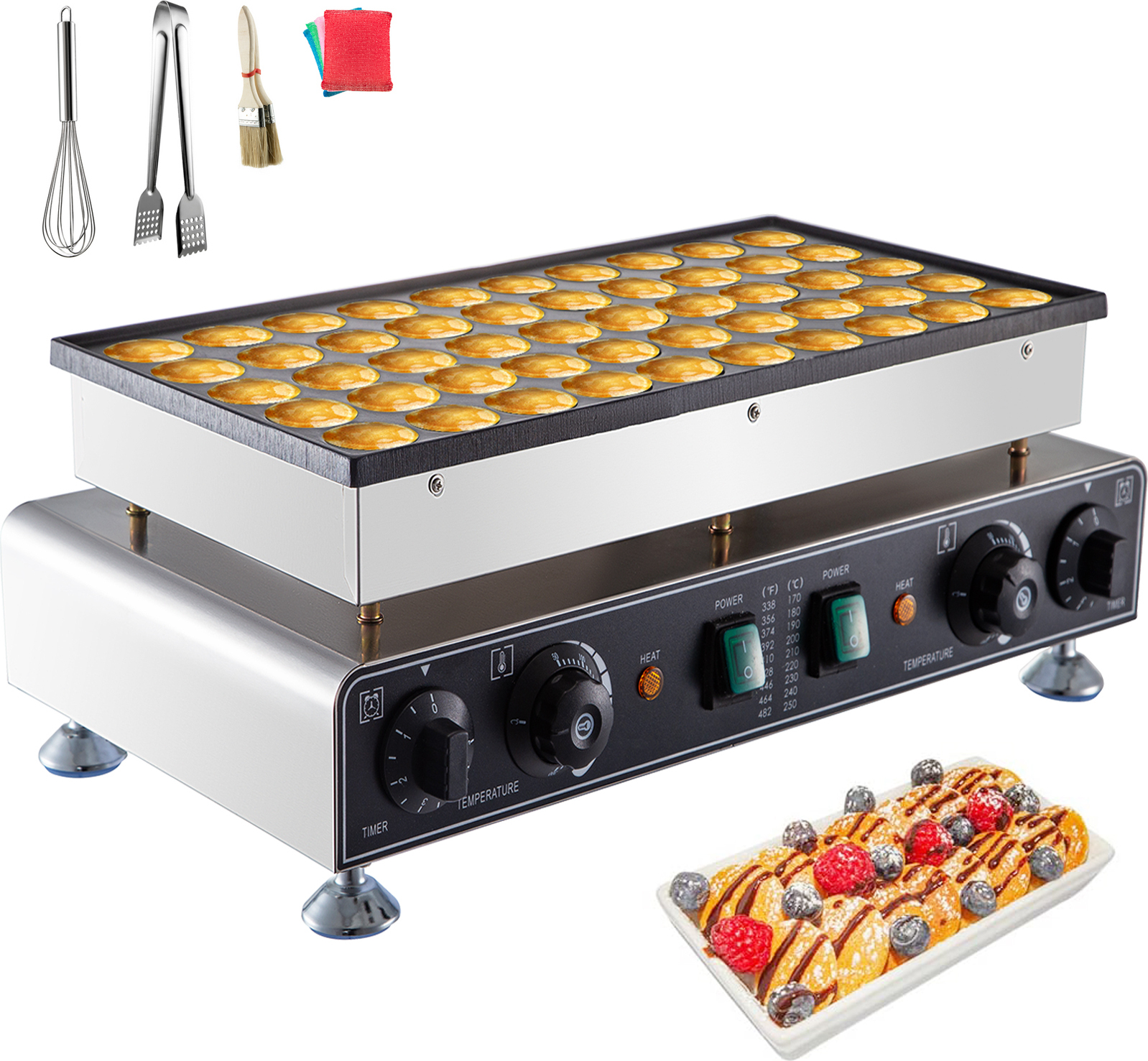 VBENLEM Waffle maker NP-543 50 Waffle maker 1,7 KW Waffle iron Pancake maker 533 x 304 x 203 mm Waffle maker, single size φ 45 x 10 mm Kuchynské spotrebiče z nehrdzavejúcej ocele Mini palacinkovač