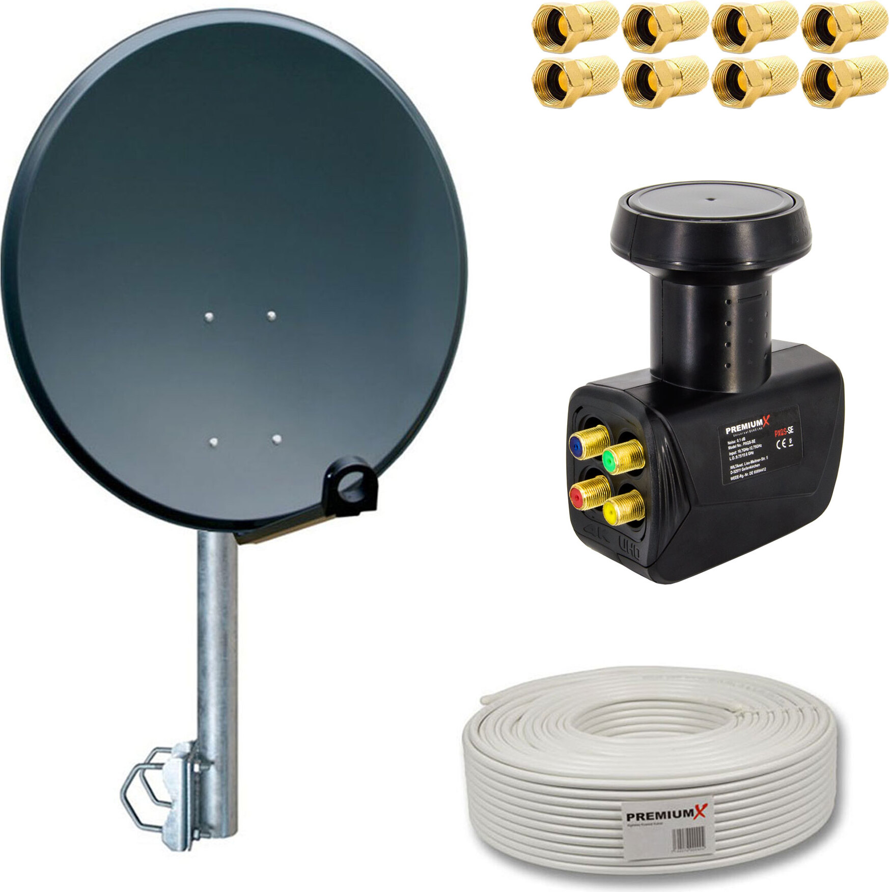 PREMIUM X PremiumX SAT Anlage 60cm Antenne Quad LNB Balkonhalter Kabel F-Stecker