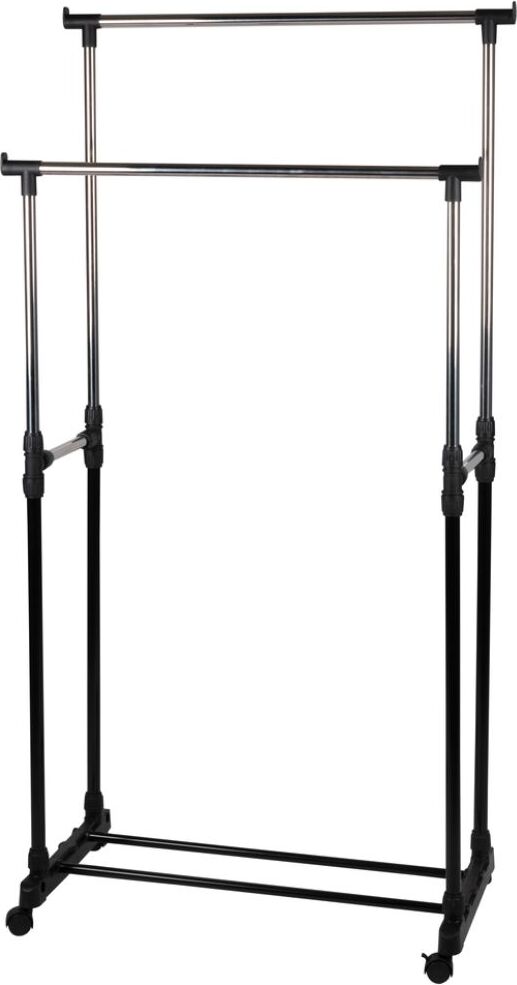 alpina Mobiler Kleiderständer Doppelt Kleiderstange Verstellbar - Kleiderregal Mit Rollen und Haken - Kleider Stange - Freistehende Kleiderständer Schwarz