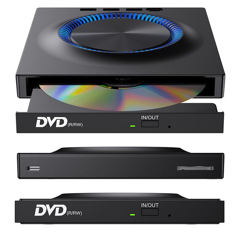 AIORBER Externes DVD Laufwerk USB 3.0 CD/DVD Brenner mit SD Kartenleser, LED, Type-C, tragbar, Mehrfachanschlüsse, leise, Schwarz