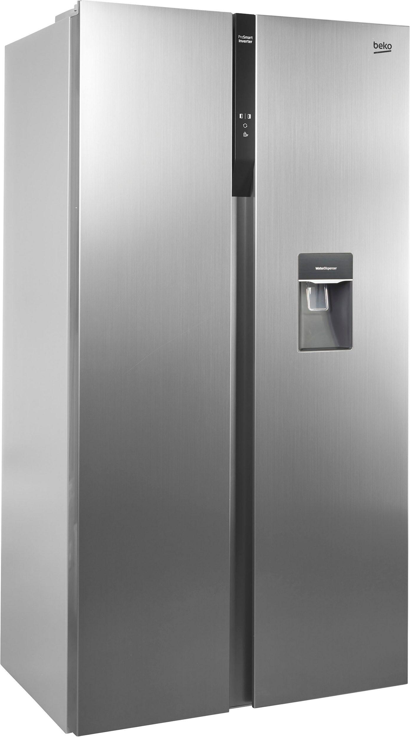 Beko GNO5322WDXPN Side-by-Side, Kühlschrank, Gefrierschrank, 532 l Gesamtvolumen, 347 Liter Kühlen, 185 Liter Gefrieren, NoFrost, Wasserspender