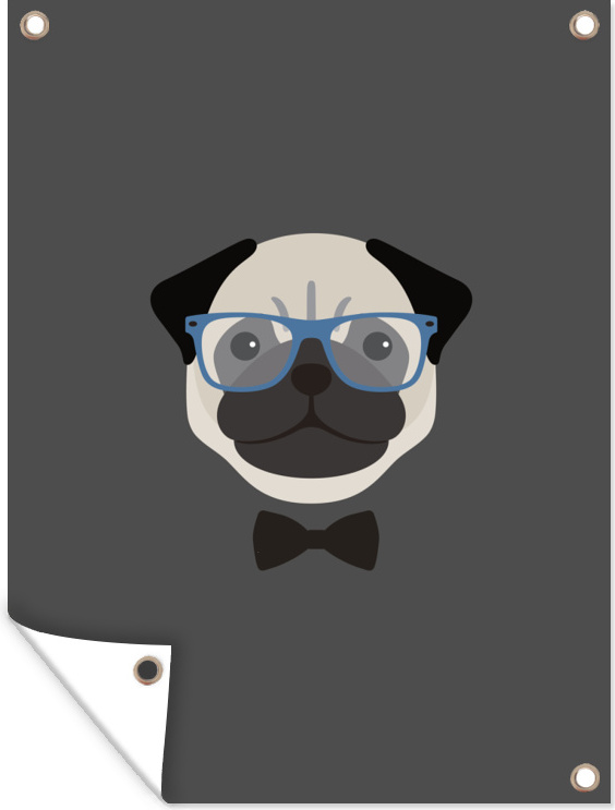 MuchoWow® 60x80 cm Outdoor-Poster Gartendeko Sichtschutz Garten Poster für den Garten Illustriertes Porträt eines Mopses 133|45886842