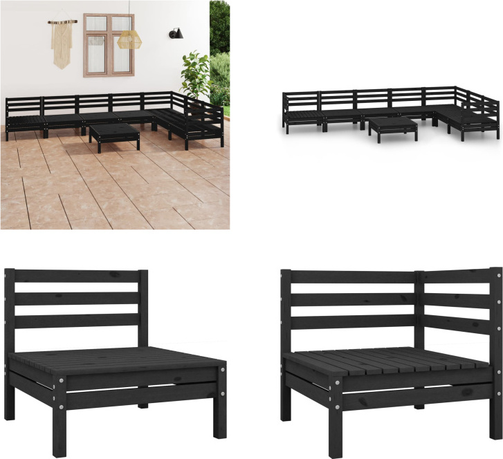 vidaXL 8-dielna záhradná obývacia súprava z masívneho dreva borovice čierna - záhradná obývacia súprava - vonkajšia obývacia súprava - drevená pohovka - drevená záhradná pohovka