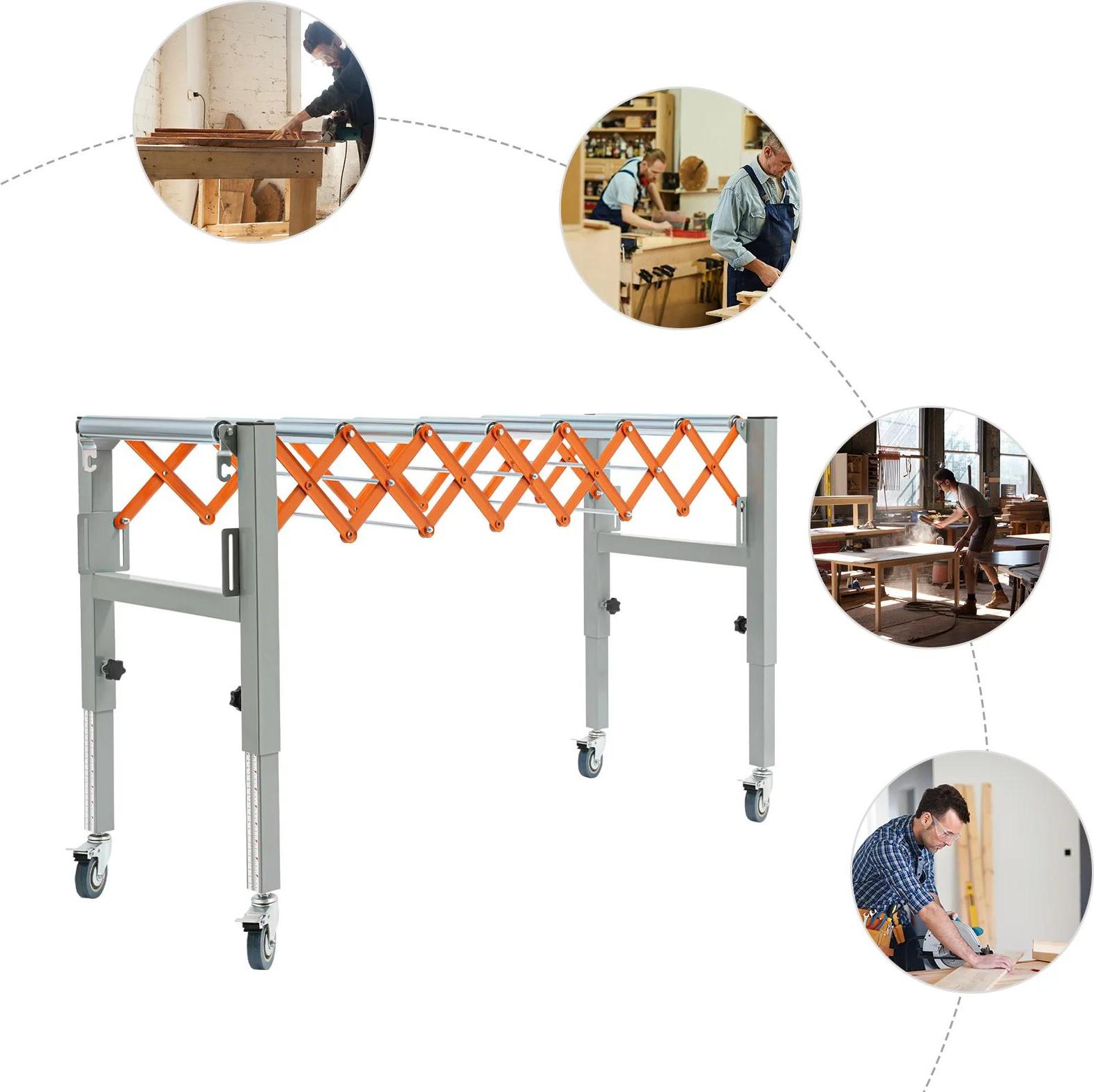 StarTech Rollenbahntisch mit Rädern - Ausziehbare Rollenbahn - Länge 46–130 cm - Höhe 50–80 cm - Traglast 50 kg - Eisen