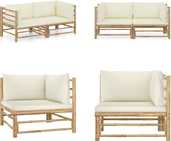 vidaXL 2-dielna záhradná súprava s krémovo bielymi vankúšmi bambus - Záhradná súprava - Záhradné súpravy - Záhradný nábytok - Súprava záhradného nábytku