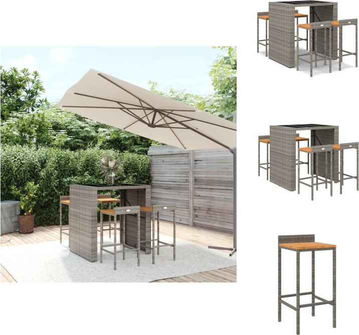 vidaXL 5-dielny záhradný barový set sivý polyratan a masívne drevo akácie - Záhradné nábytkové sety