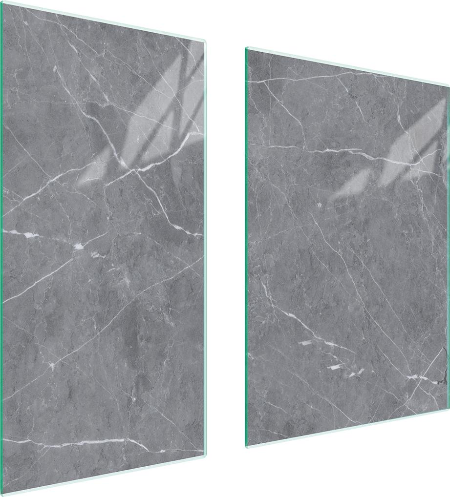 TMK ArtDeko Herdabdeckplatten 2 teilig 75x52 Ceranfeld Abdeckung Glas Schneidebrett Marmor Grau