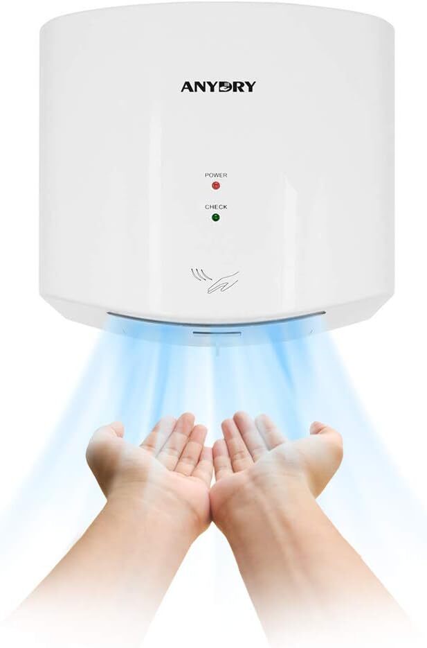 ANYDRY 2630S Kompakter Automatischer Händetrockner, Wandmontage, 1400-1650W,für Gewerbe & Privatgebrauch,Effizienter Händetrockner für Toiletten,Weiß