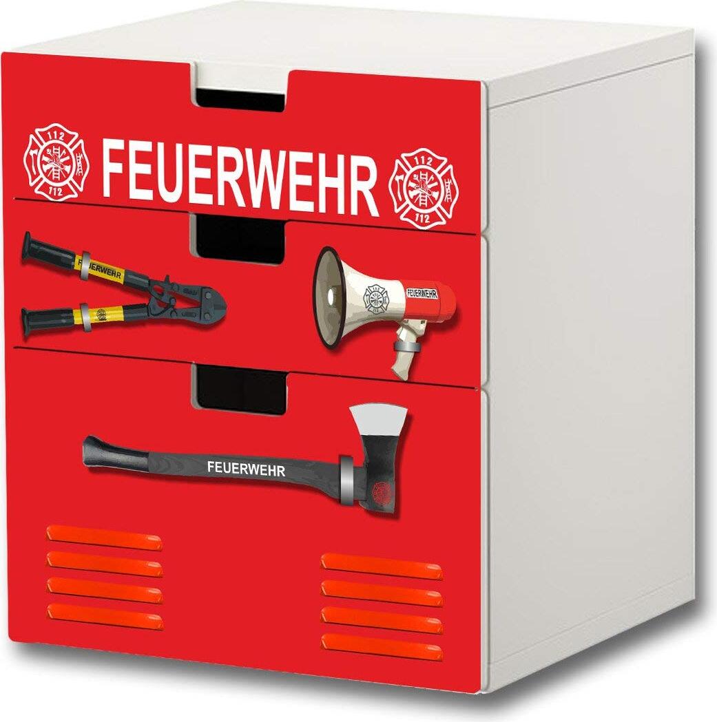 STIKKIPIX Feuerwehr Möbelsticker/Aufkleber - S3K20 - passend für die Kinderzimmer Kommode mit 3 Fächern/Schubladen STUVA von IKEA - Bestehend aus 3 passgenauen Möbelfolien (Möbel Nicht inklusive)