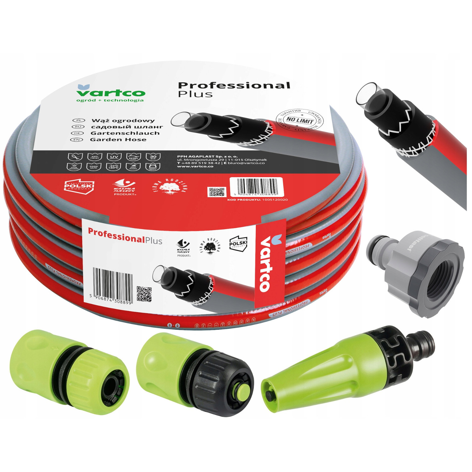 Gartenschlauch Vartco 6 Lagen 30m 0,5 Zoll Schlauch Set mit Armaturen