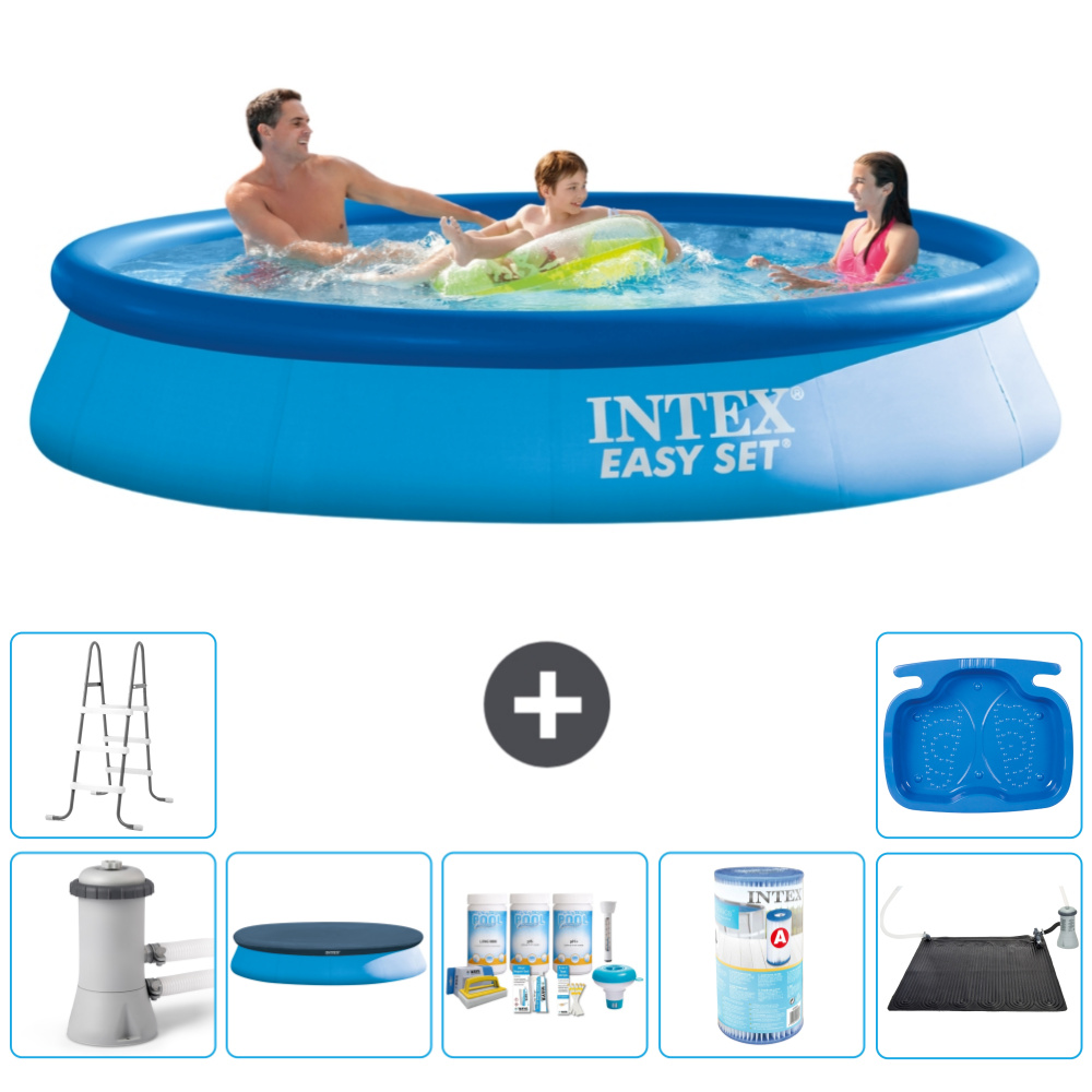 Intex okrúhly nafukovací bazén Easy Set - 366 x 76 cm - modrý - vrátane krytu čerpadla - balík na údržbu - filter - solárna podložka - rebrík - vaňa pre nohy