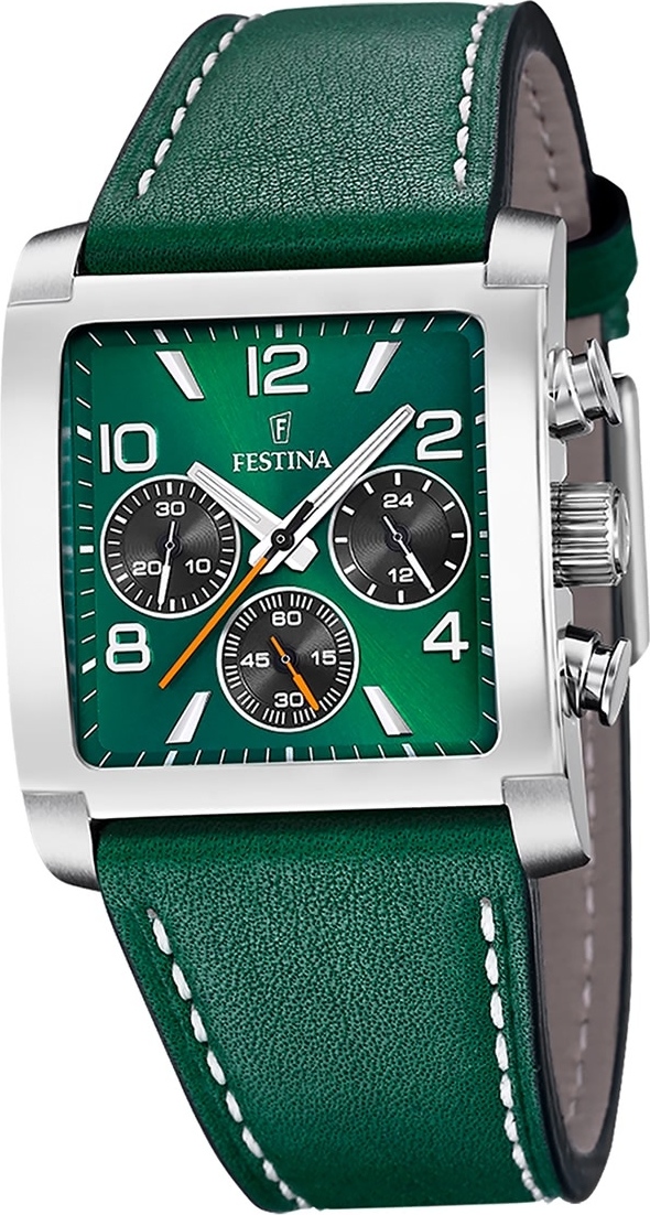 Festina pánske hodinky kožené zelené Festina Timeless Chronograph náramkové hodinky D2UF20653/2