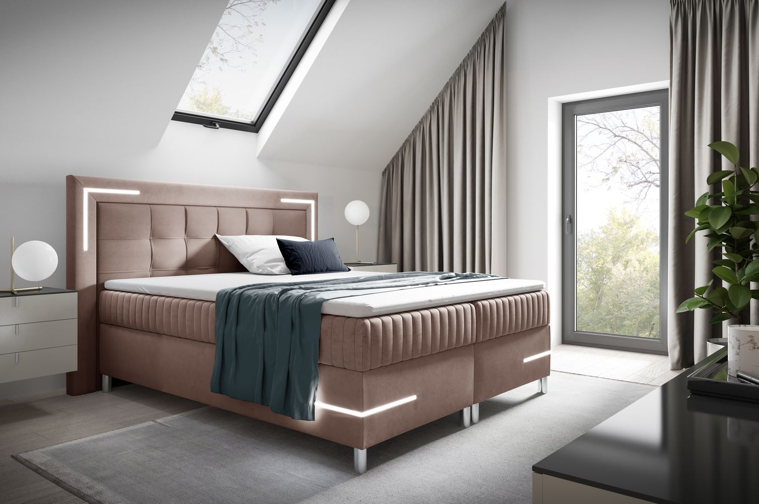 Manželská posteľ 160x200 RONA 2 - svetlo ružová + topper ZDARMA