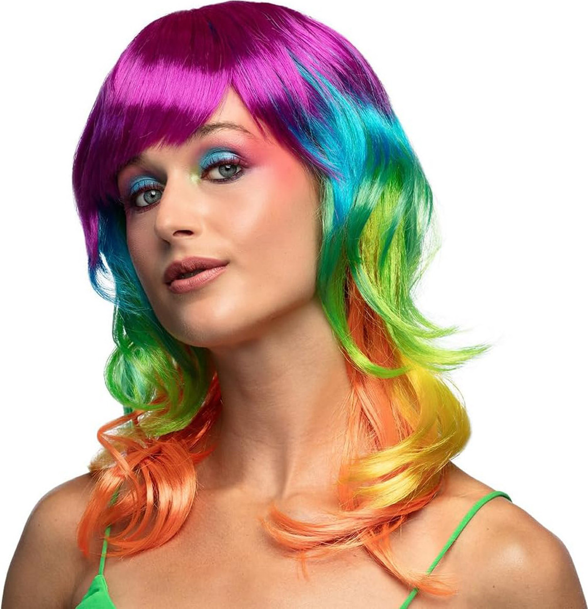 Bunte Langhaar-Perücke (Lila Stirn) Boland 85702 (W)