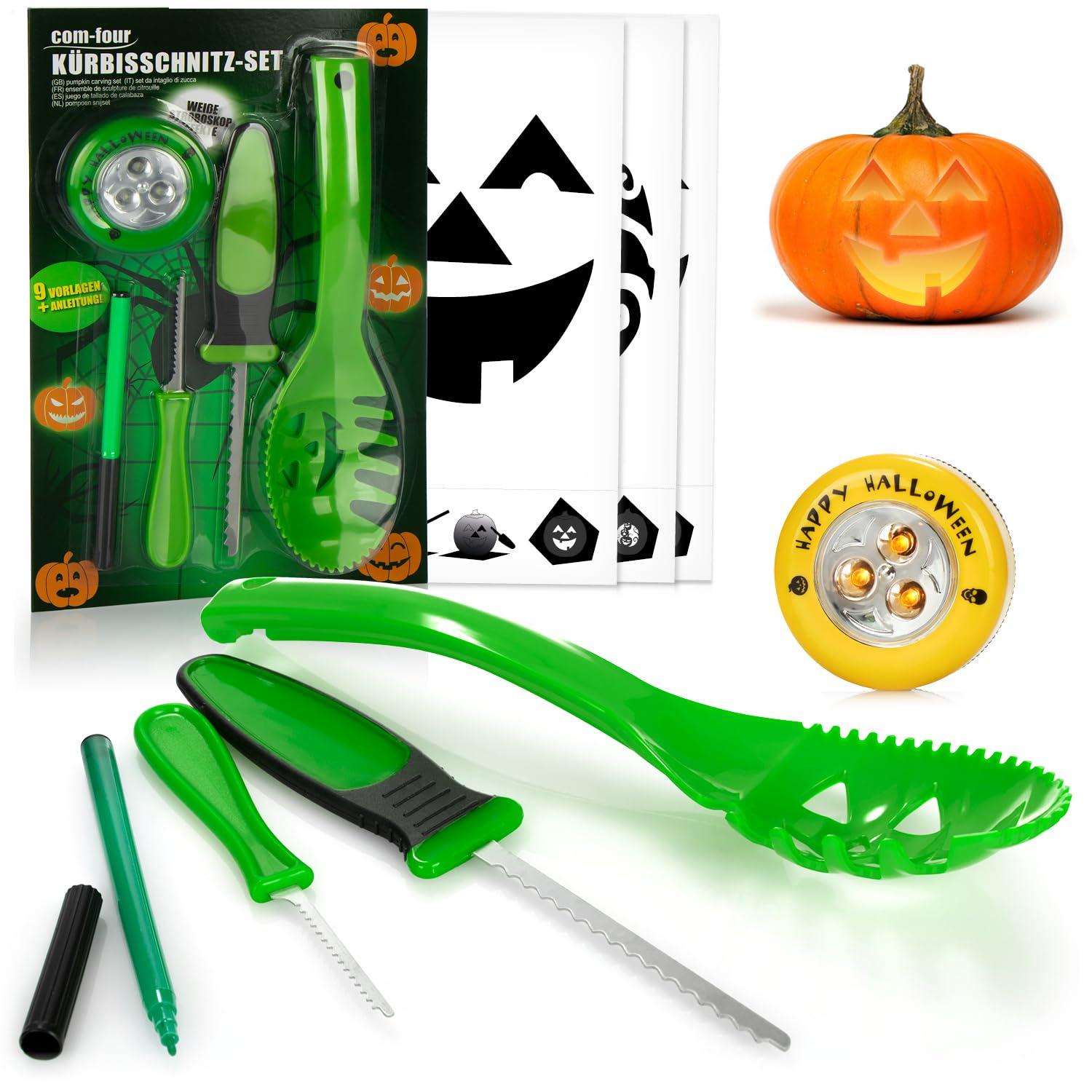 Dripio Kürbis-Schnitzset, 14-teilig, mit LED-Licht, Halloween-Deko