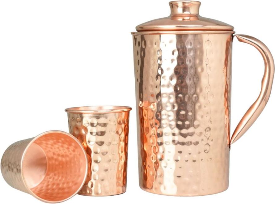 Set aus gehämmertem Kupferkrug 1,6 l + 2 Tassen 250 ml Gisane