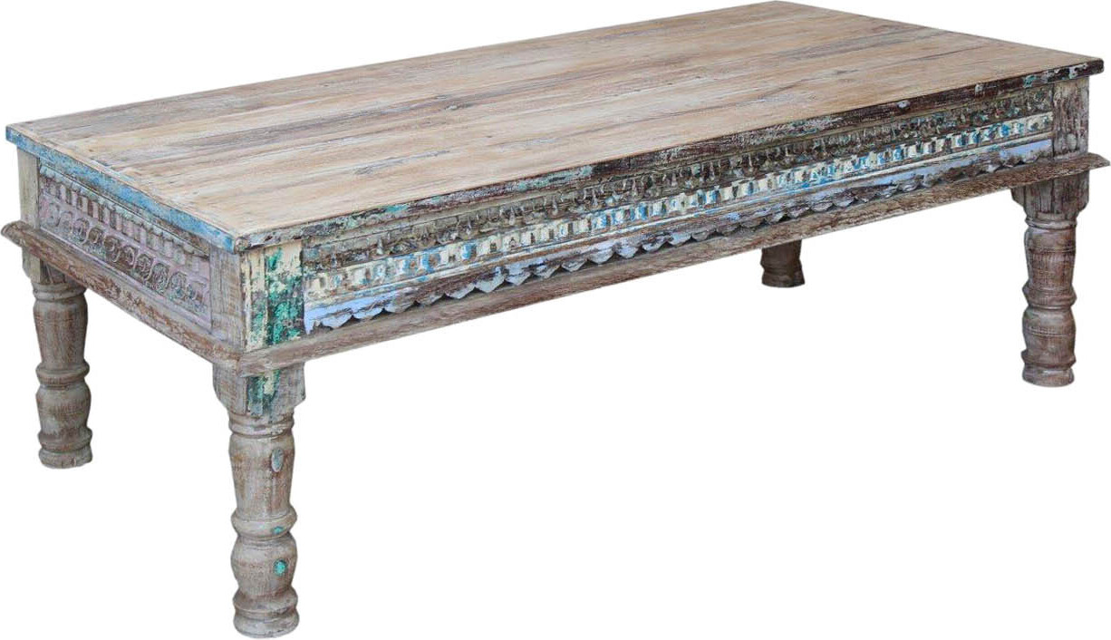 Guru-Shop Kaffeetisch, Couchtisch, Bodentisch, Vintage Design - Modell 12, Weiß, Holz, 46*125*63 cm, Kaffeetische & Bodentische 51130