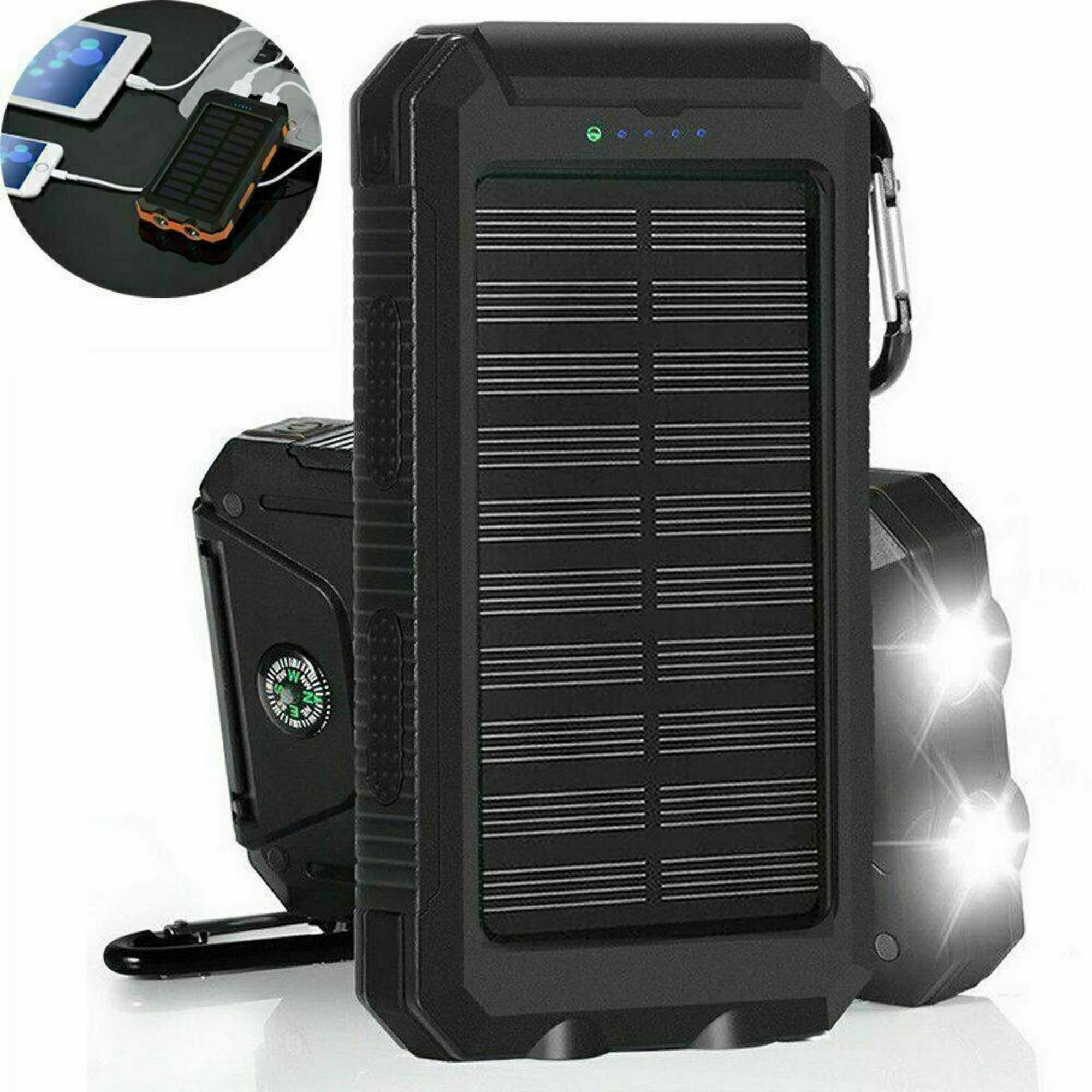 AIORBER Solar Power Bank with Dual LED Flashlight, Waterproof, Dustproof, and Shockproof for Outdoor Activities - Black