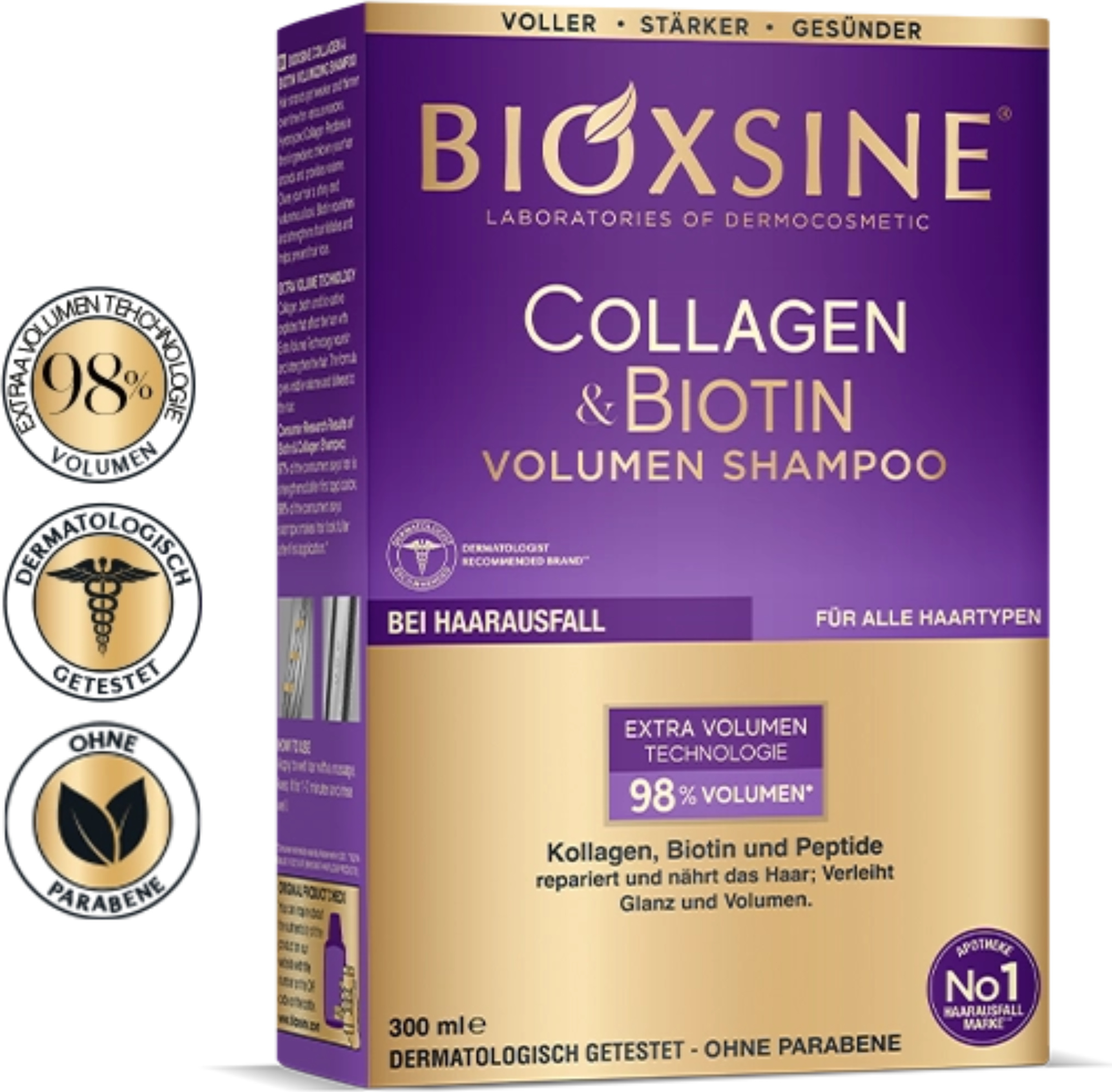 Bioxcin Collagen & Biotin Volumenshampoo 300 ml - für dickes, kräftiges und volles Haar - gegen Haarausfall - für alle Haartypen