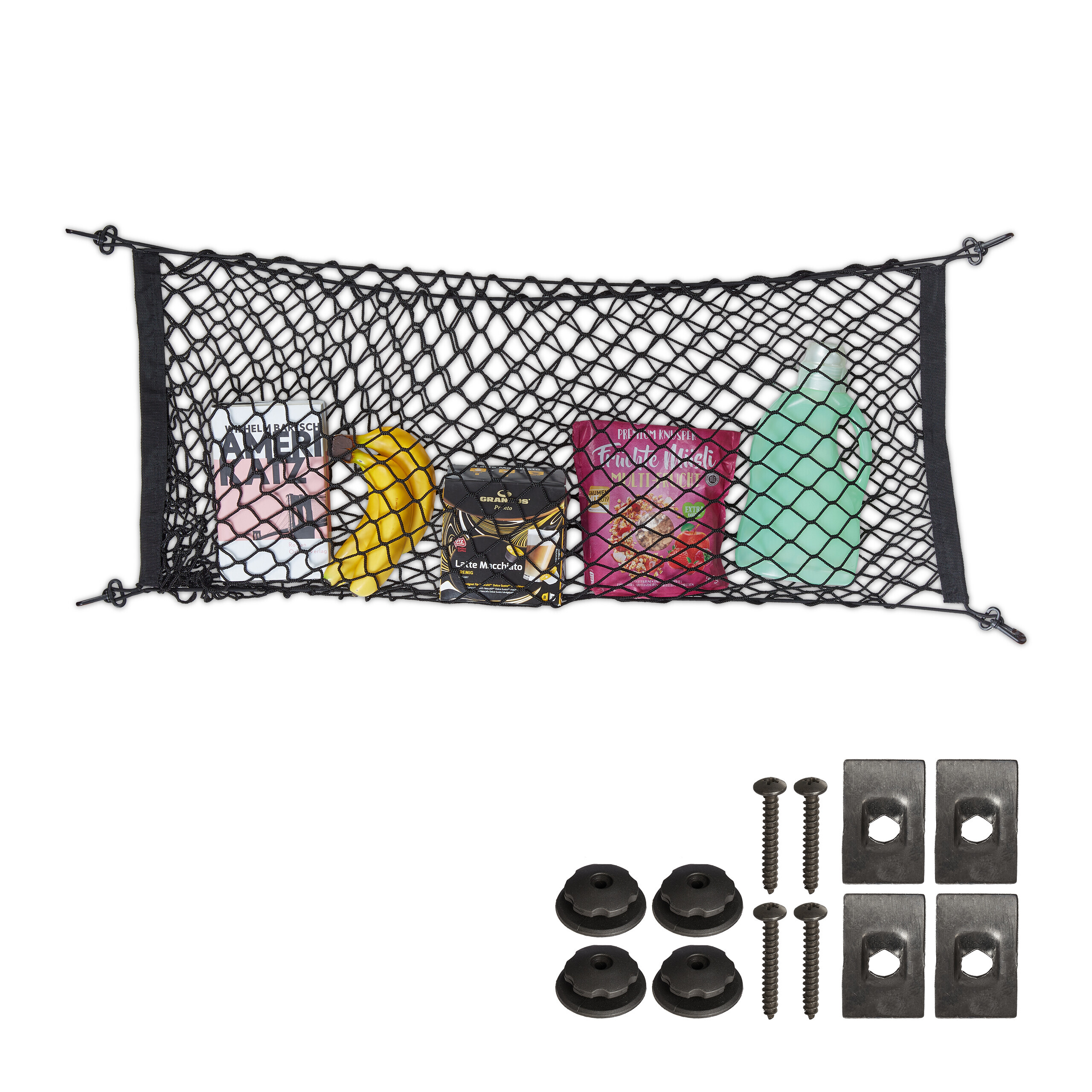 Auto Aufbewahrung Netz Tasche, 6 Stück Set Schwarz Kofferraum Organizer,  Mesh Auto Aufbewahrungsnetz