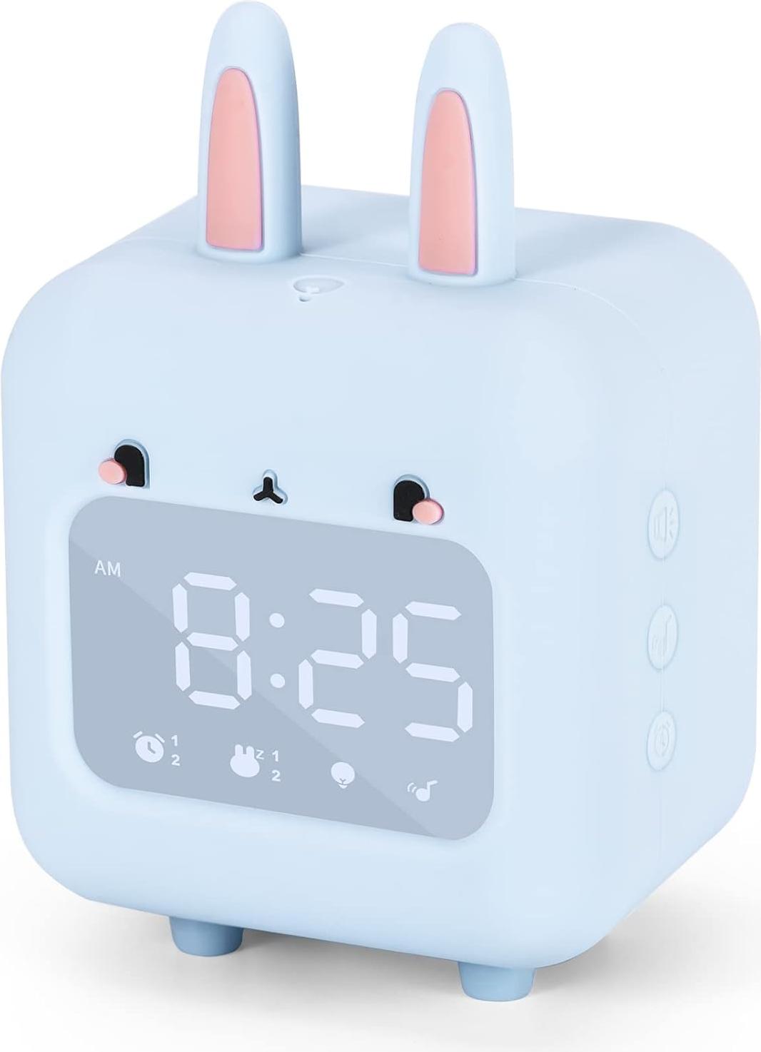 Mmgoqqt Kinderwecker, Digitaler Wecker für Kinder, Niedlicher Häschenwecker, Nachtlicht mit USB-Kinderwecker fürs Schlafzimmer (Blau) Kau-LA-251231-130