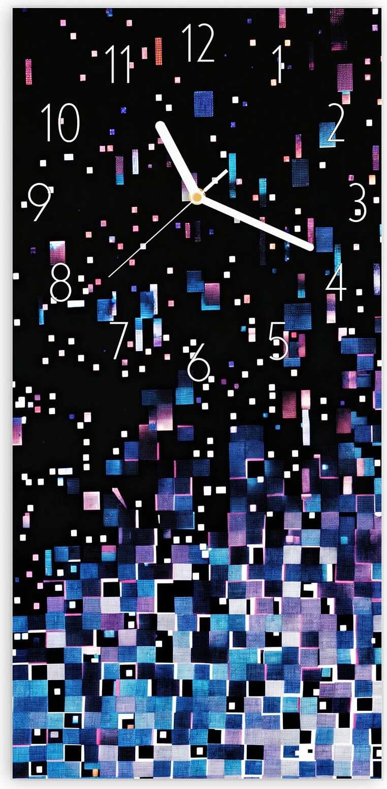Primedeco Wanduhr aus Glas mit Motiv Pixelmuster- 30 x 60 cm - inkl. Aufhängesystem