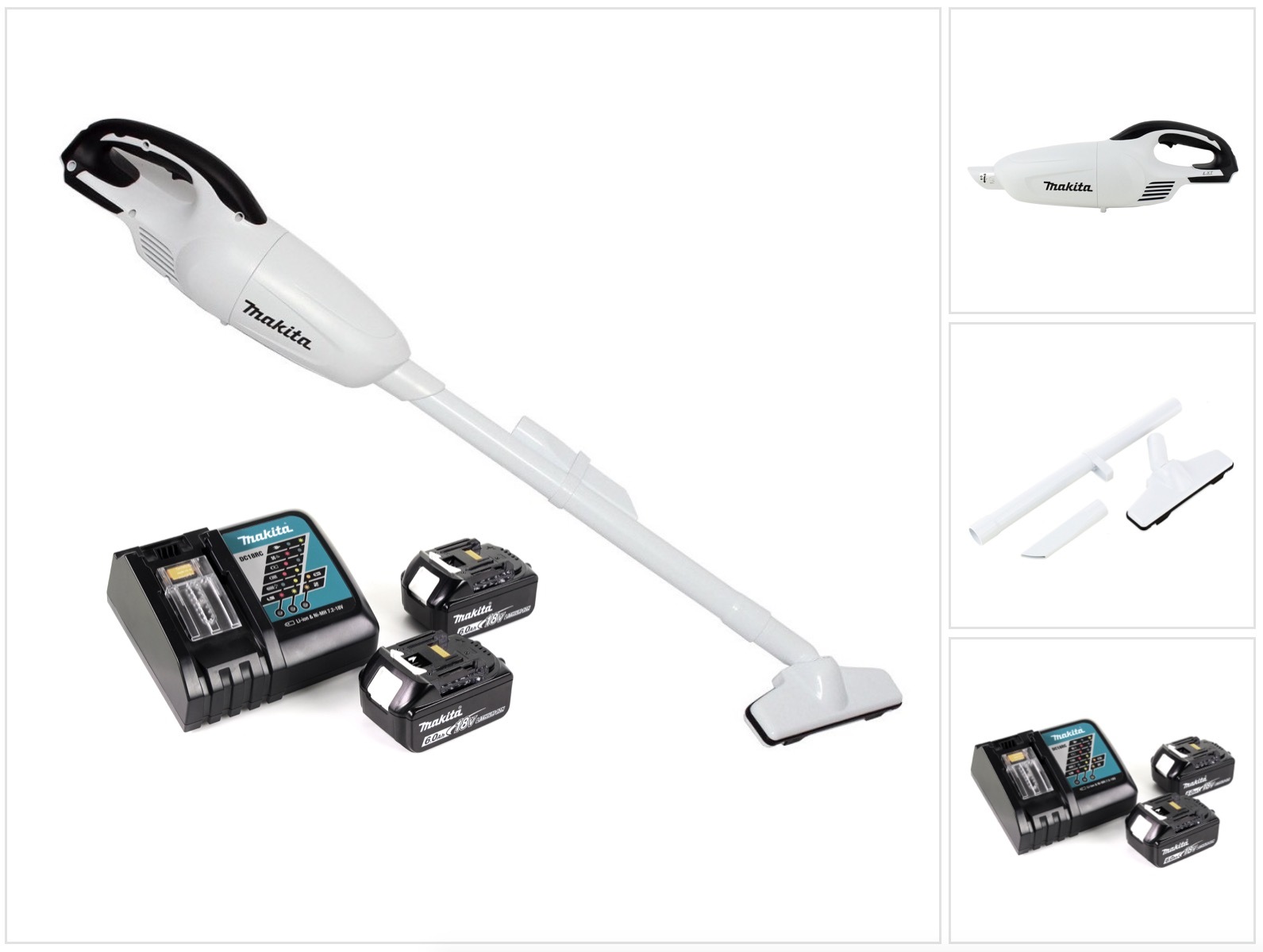 Akumulátorový vysávač Makita DCL 180 RG W 18 V biely + 2x akumulátor 6,0 Ah + nabíjačka