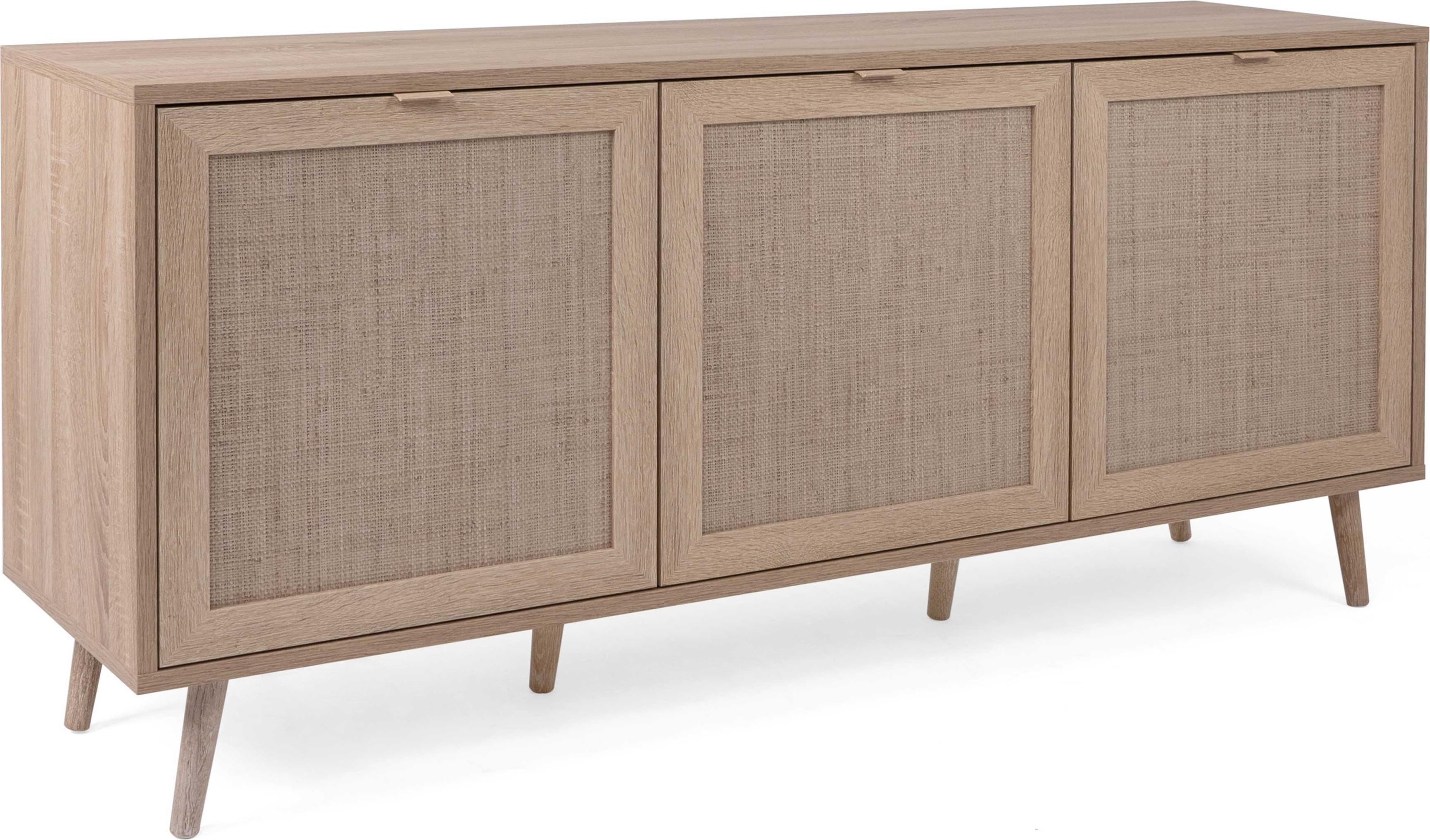 GuenstigEinrichten Anrichte Bilal 150cm 3 Türen - Eiche/rafia 3043