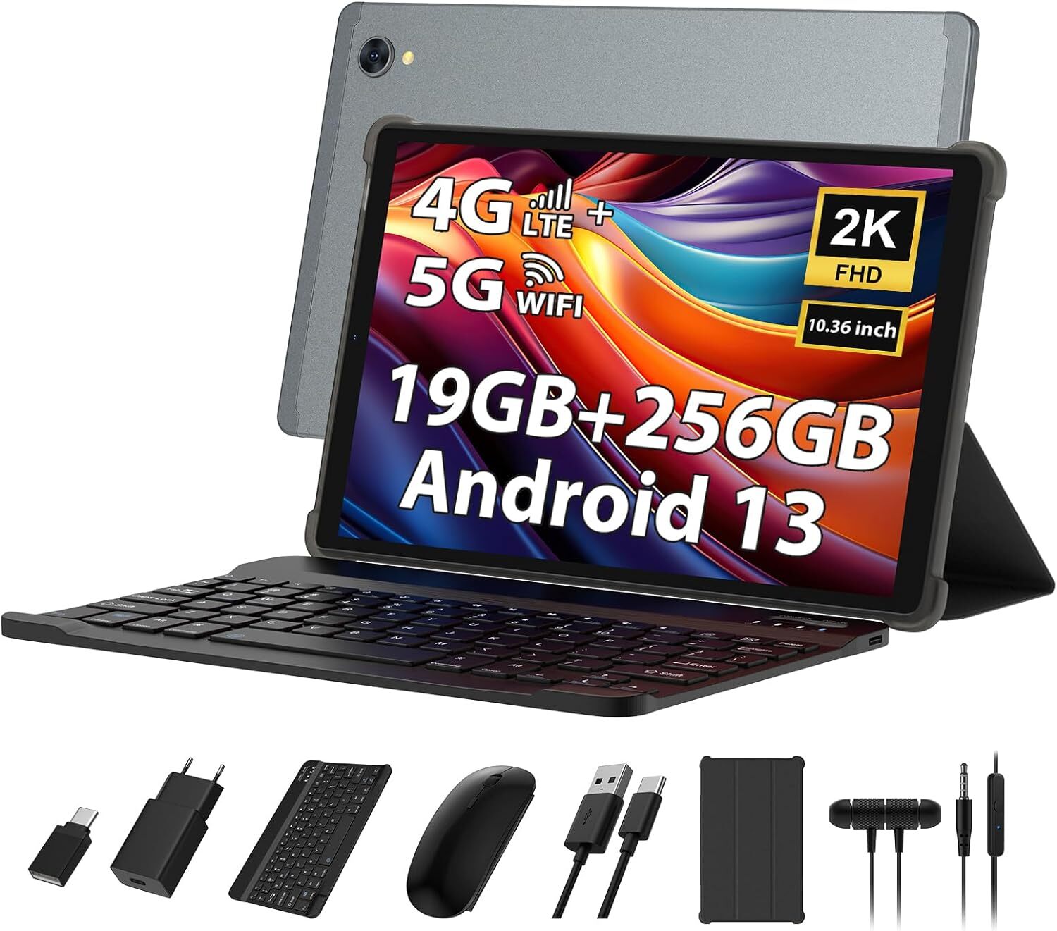 Tablet 10,4", 4G LTE+5G WiFi, 19 GB RAM+256 GB ROM (2TB TF), Android 13 tablet PC, Octa-Core 2,0 GHz, 2000 * 1200, 8000 mAh, 13 MP+8 MP, GPS