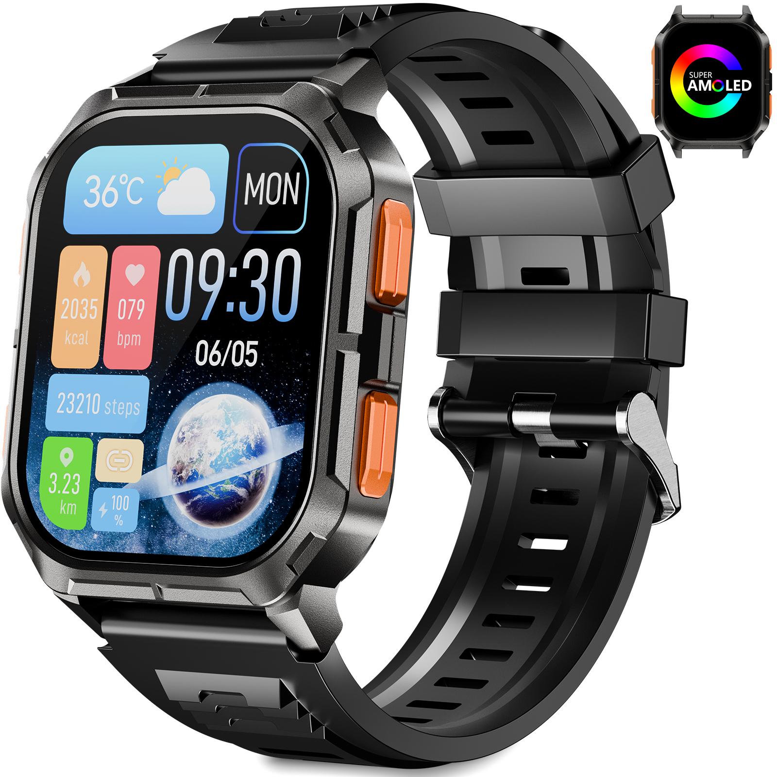 rayofi Smartwatch Herren, Smartwatch ,Outdoor Militär Sportuhr mit Telefonfunktion und SMS-Empfang., IP68 Wasserdicht Fitness Tracker uhr