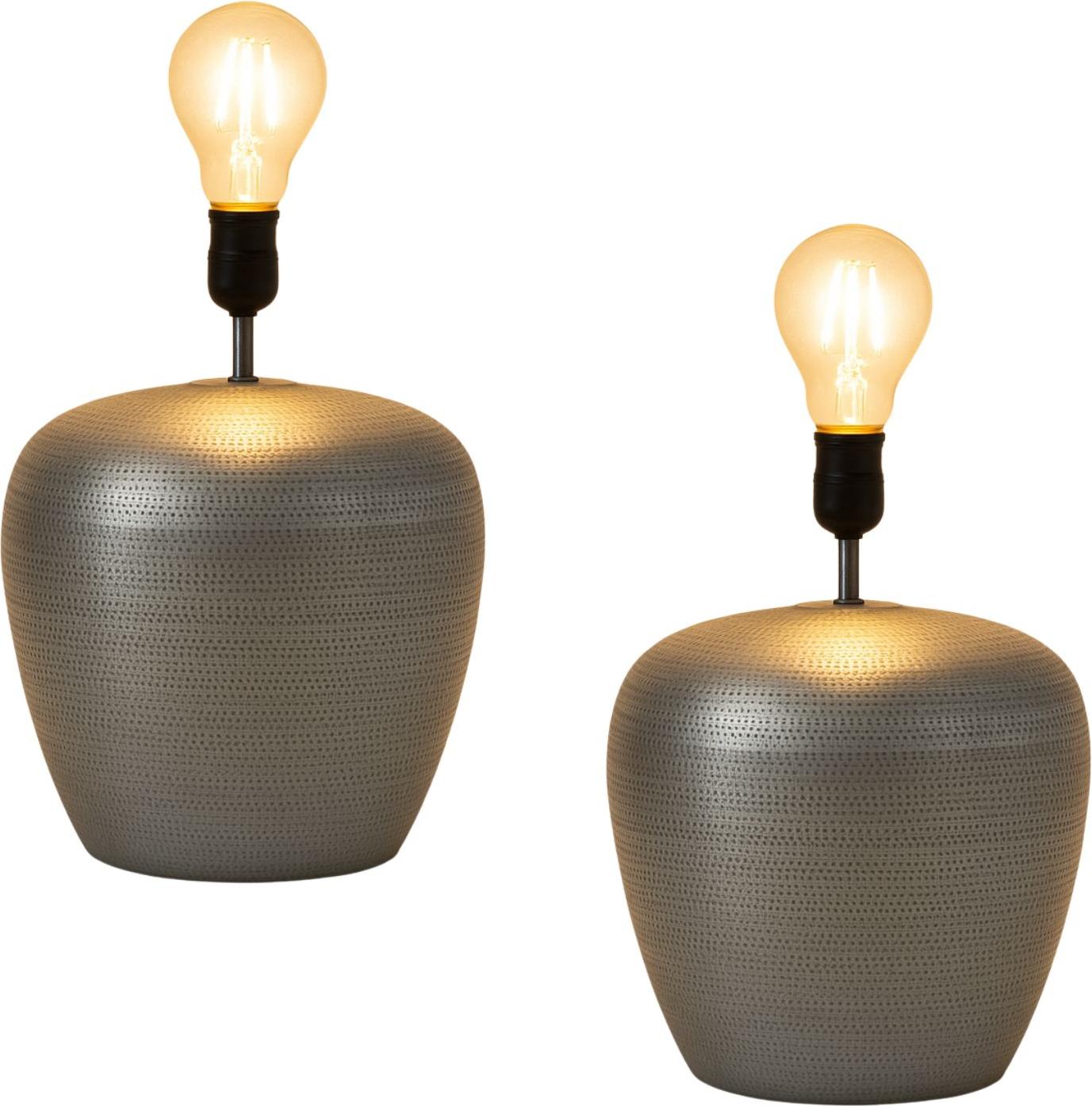 Marrakesch Orient & Mediterran Interior Marrakesch 2er Set XXL Vintage Tischlampe Nachttischlampe 39cm groß | Boho Deko Tischleuchte Lampe im Wohnzimmer Schlafzimmer & Kinderzimmer | Tischleuchte Camden silber E27 Lampenfassung indo-003-m-si-2er