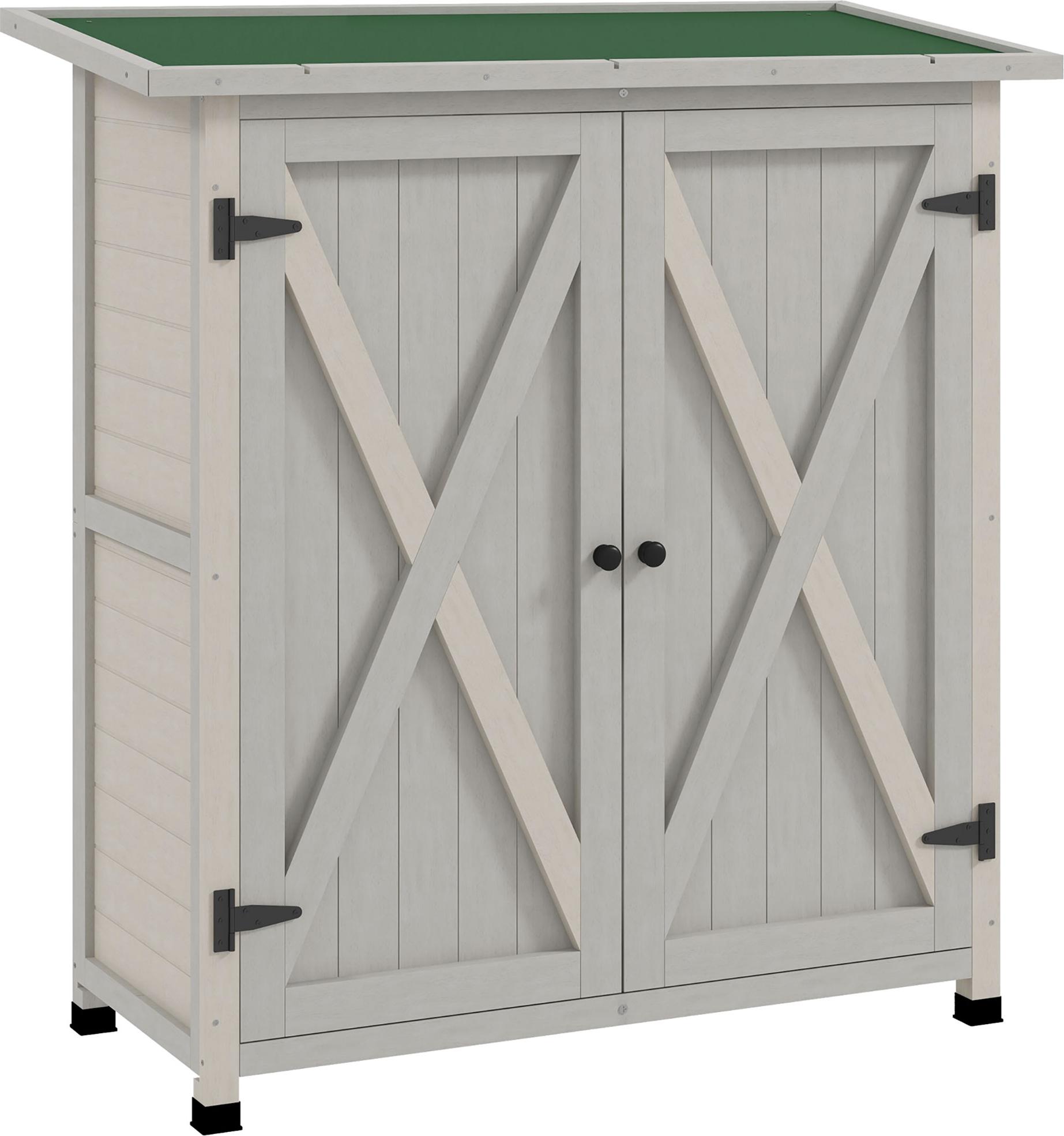 Avylet Ger?teschrank aus Holz mit 2 T¹ren. Ger?teschuppen mit Asphaltdach. 110 x 55 x 117 cm. Hellgrau