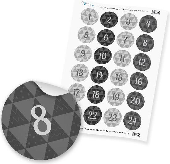 itenga Zahlensticker Z25 Adventskalenderzahlen 1-24 Retro 80s 90s / Grau