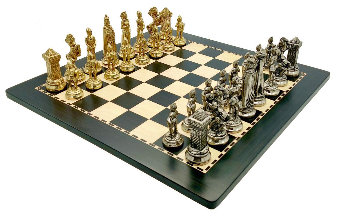 Italfama Schachspiel aus Metall, 40 cm – „Maria Stuarda“, Holzbrett, 4,0 cm große Felder