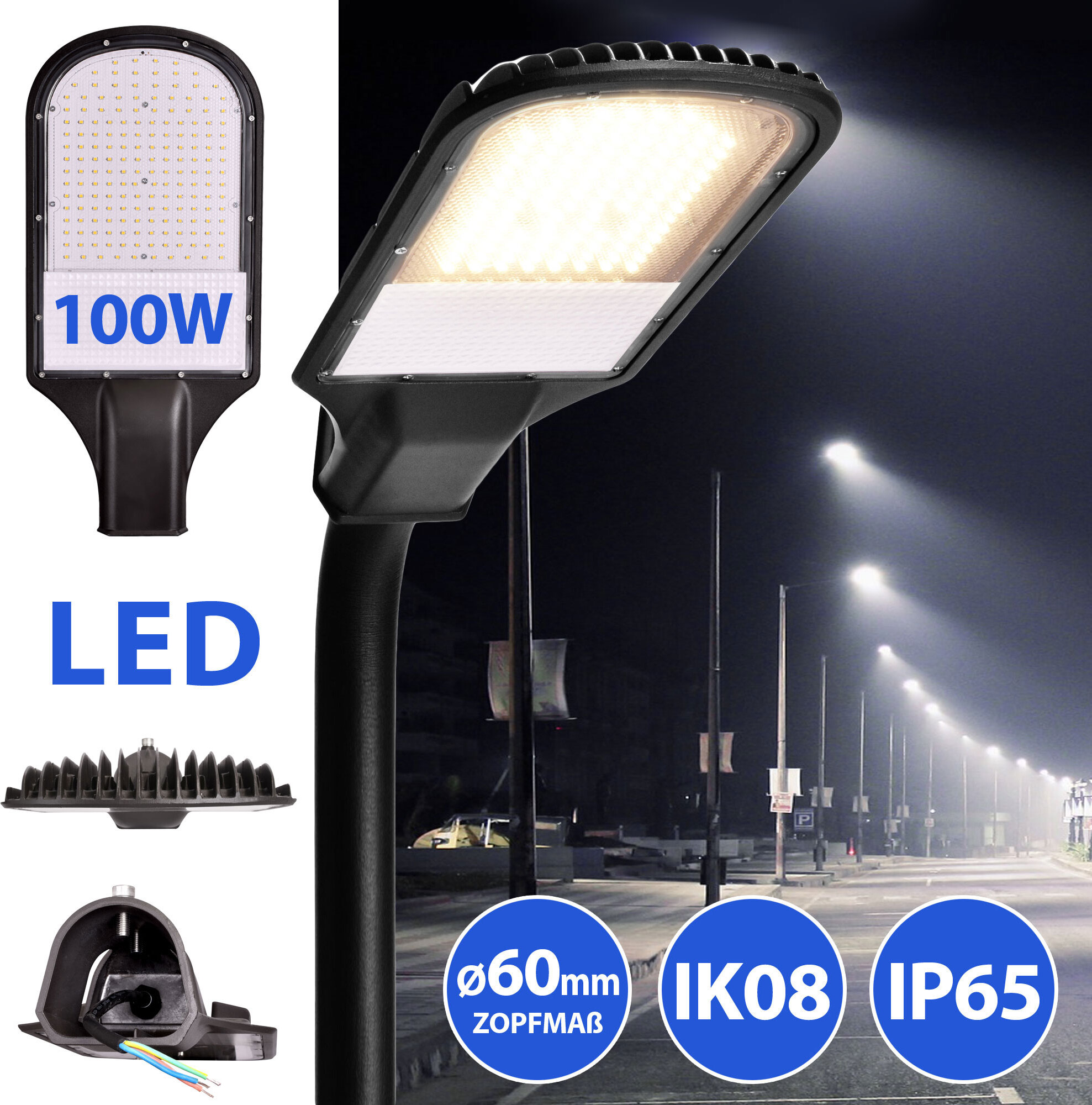 Maxkomfort GmbH LED Straßenbeleuchtung/Mastleuchte SunCity 100 Watt SH-SL100ST