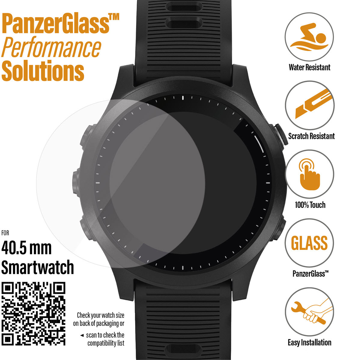 PanzerGlass SmartWatch 40,5mm, Garmin Fenix 6X Pro / Garmin Forerunner 235 / Polar Vantage V / Fossil Q Explorist Gen 4. 3615